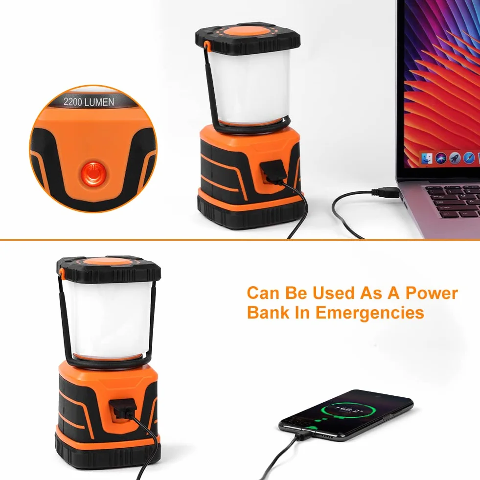 Flintronic Lampa kempingowa LED, 2200 lumenów, akumulator 6000 mAh, 4 tryby świecenia, możliwość ściemniania, lampa kempingowa IP54, zasilana bateriami, na kemping, w sytuacjach awaryjnych, w