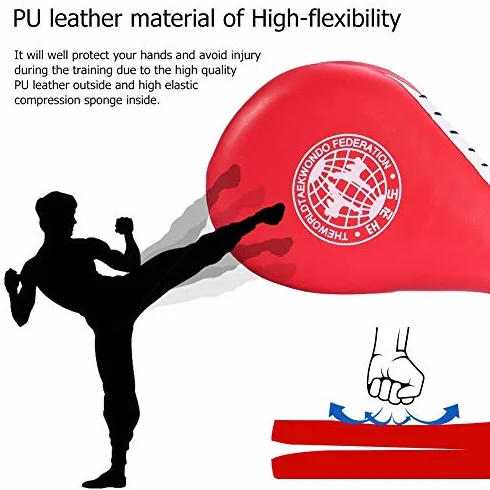 Tbest Taekwondo Pads, 1 Pair, Red, PU + EVA, 38 x 19 x 5 cm, Martial Arts Boxing Training