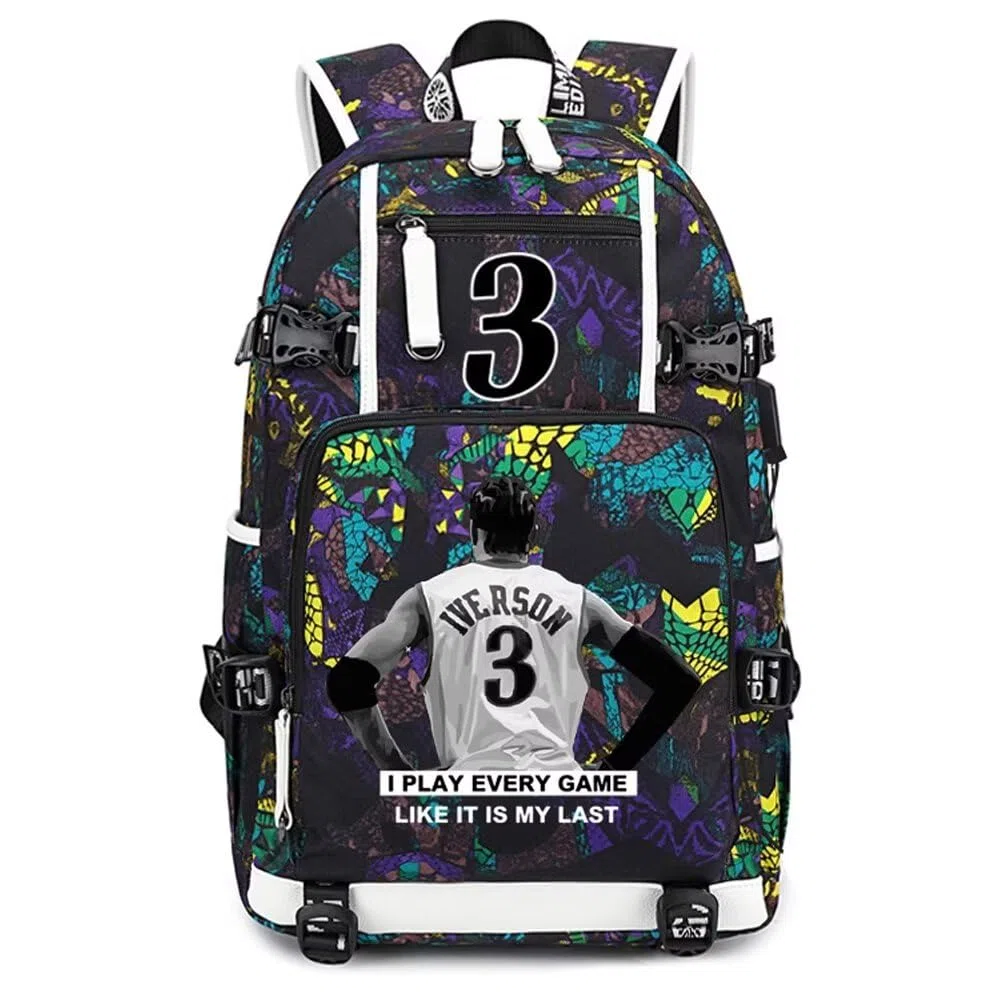 Gwiazda koszykówki Iverson Wielofunkcyjny plecak podróżny dla fanów laptopa bookbag dla mężczyzn i kobiet