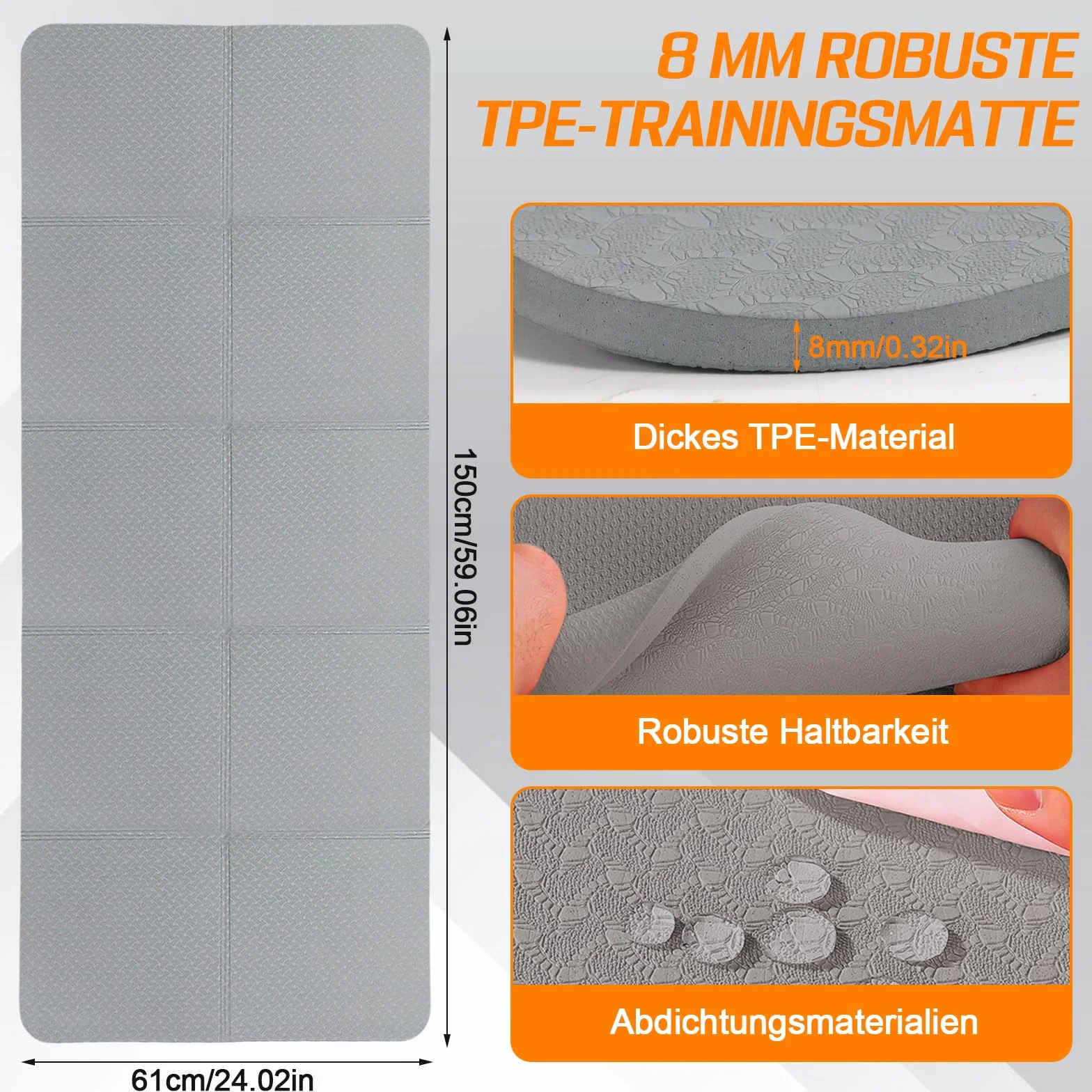 Mata ochronna na podłogę, sprzęt fitness, składana mata do bieżni, 150 x 61 cm, mata treningowa z termoplastycznego elastomeru poliestrowego 8 mm, antypoślizgowa, neutralna zapachowa, amortyzująca