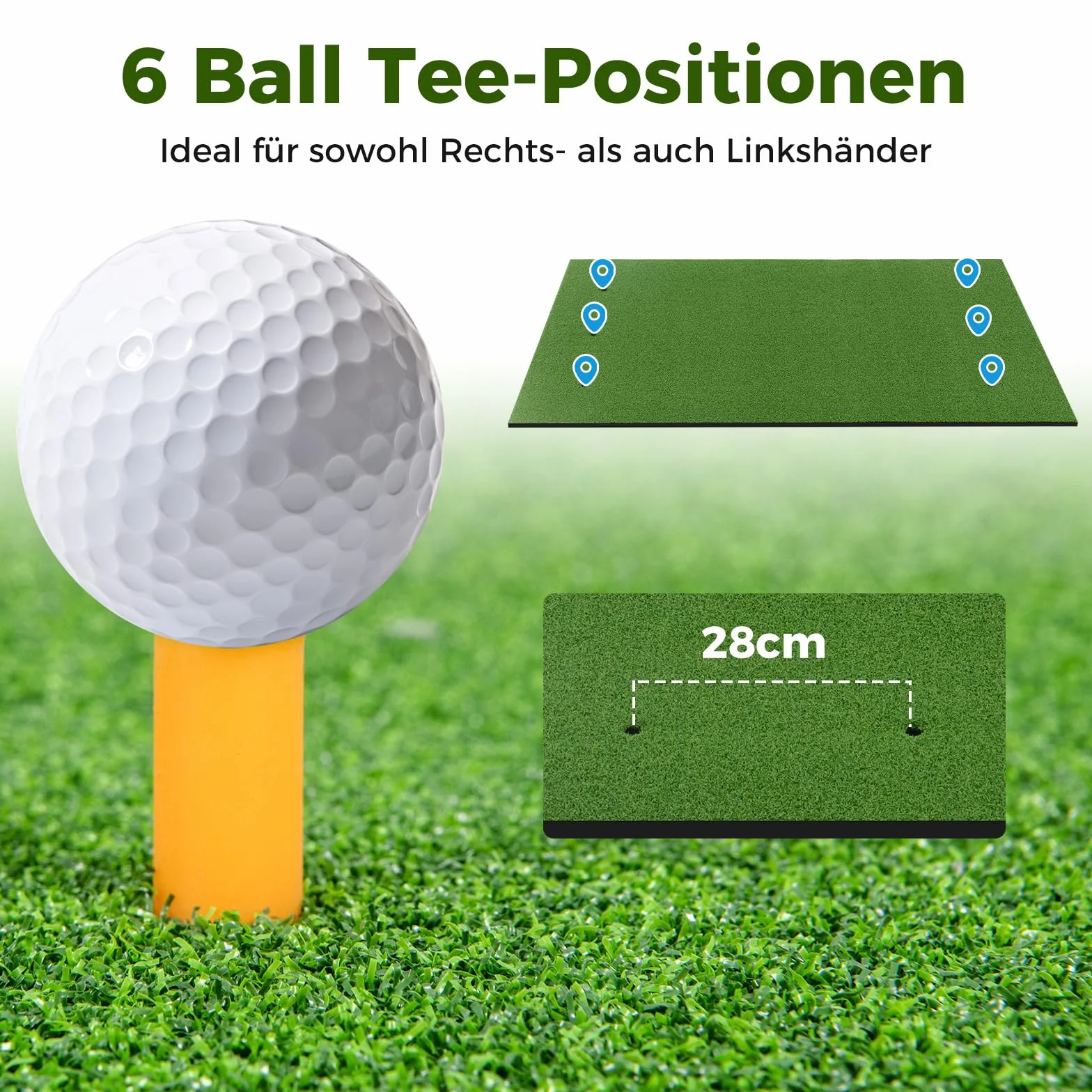 COSTWAY Mata do gry w golfa, mata do ćwiczeń golfowych w zestawie z 2 gumowymi teami i 2 prętami wyrównującymi, mata golfowa z 6 pozycjami odbicia, do użytku wewnątrz i na zewnątrz