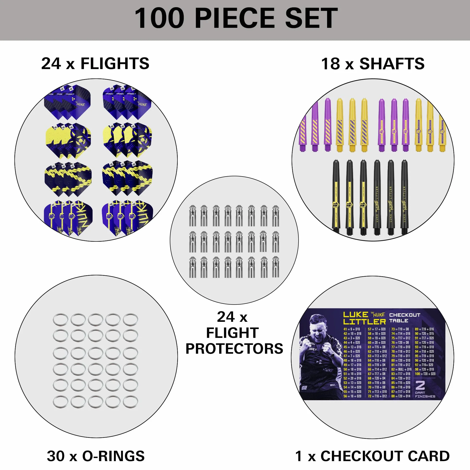 Target Darts Luke Littler mosiężny zestaw rzutek ze stałymi stalowymi końcówkami 22 G Pro Grip Shafts No.2 Pro Ultra lotki