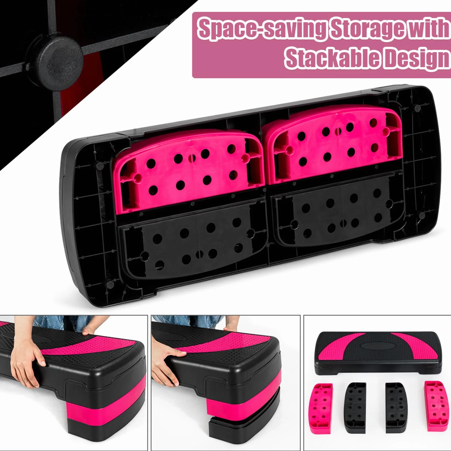 KOMFOTTEU Step fitness z regulacją wysokości w zakresie 10/15/21 cm, aerobik z odpinanymi nogami, platforma sportowa Stepper o pojemności do 250 kg, trening w domu i siłowni