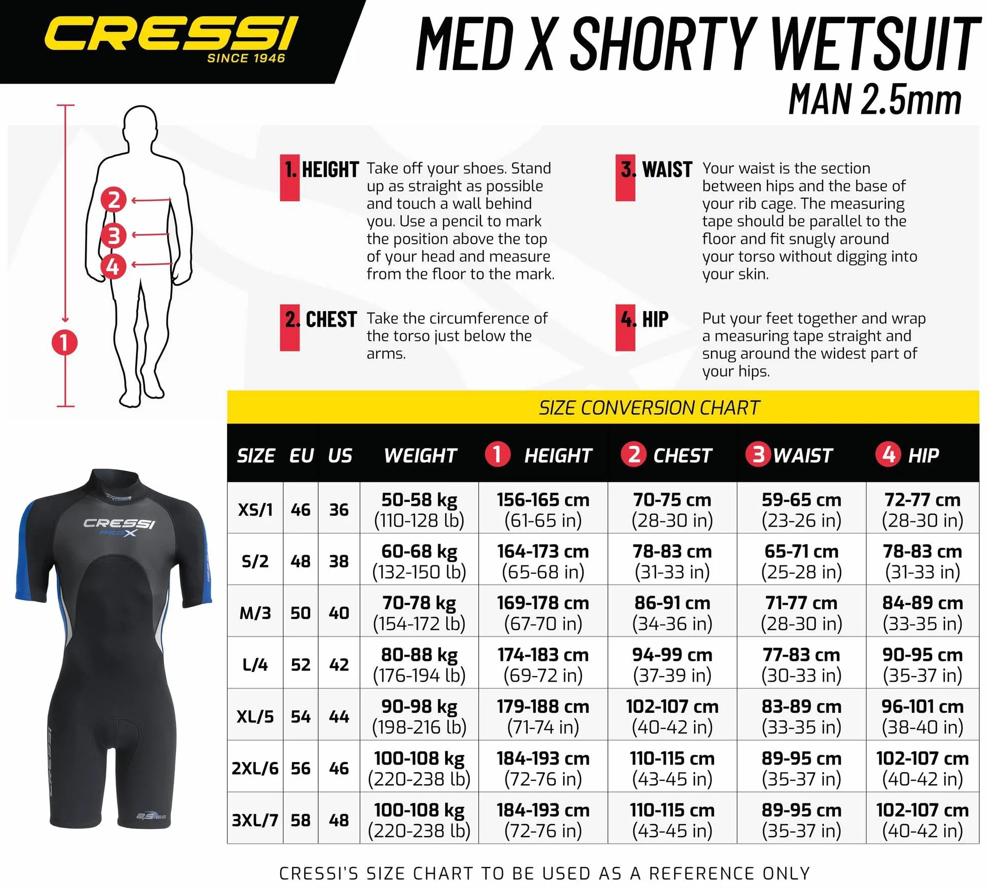 Cressi Med X Men's - Shorty męski kombinezon neoprenowy Premium Neopren 2,5 mm