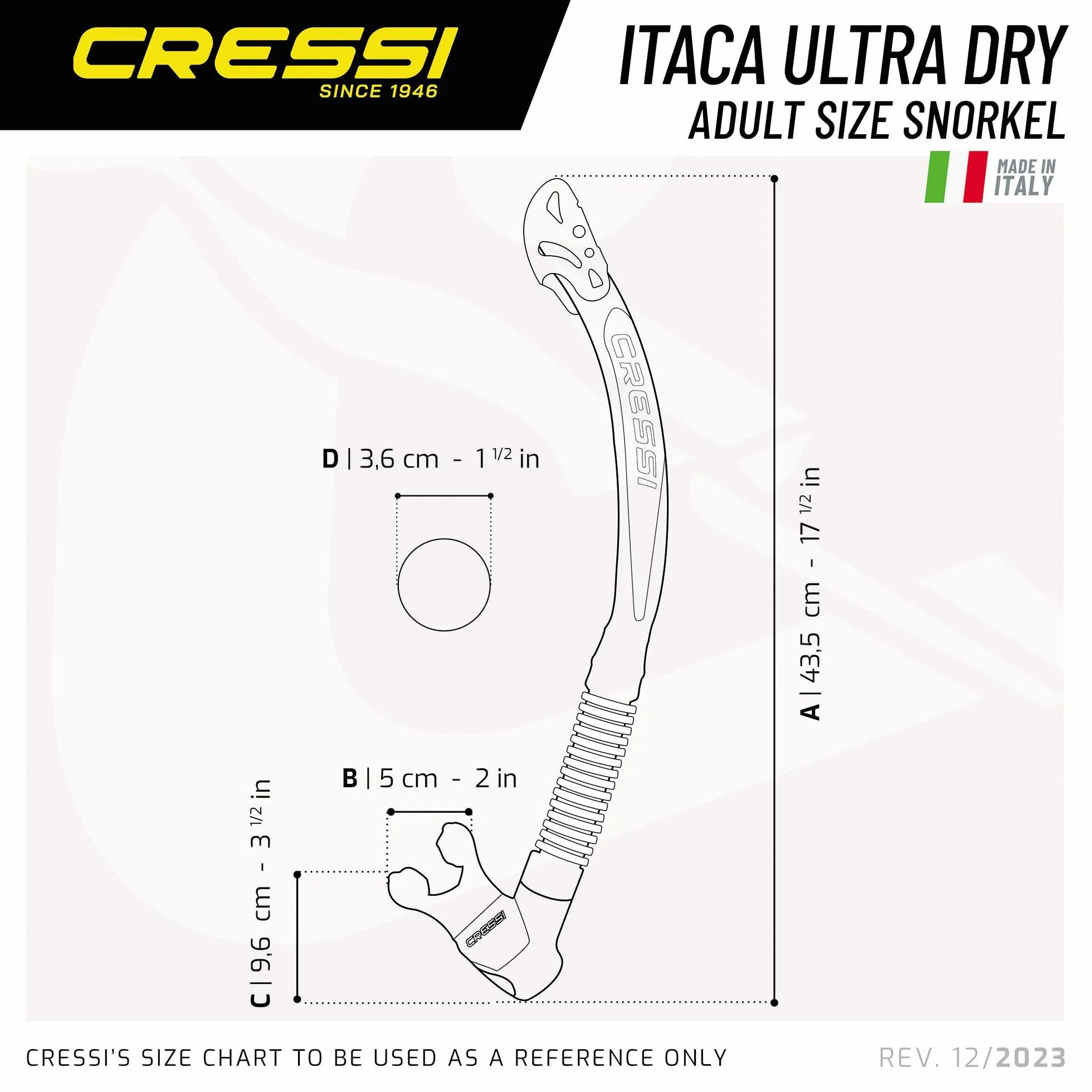 CRESSI Itaca Ultra Snorkel Snorkel Suchy Snorkel Snorkel Snorkel Unisex Dorosły, przezroczysty/akwamarynowy, jeden rozmiar