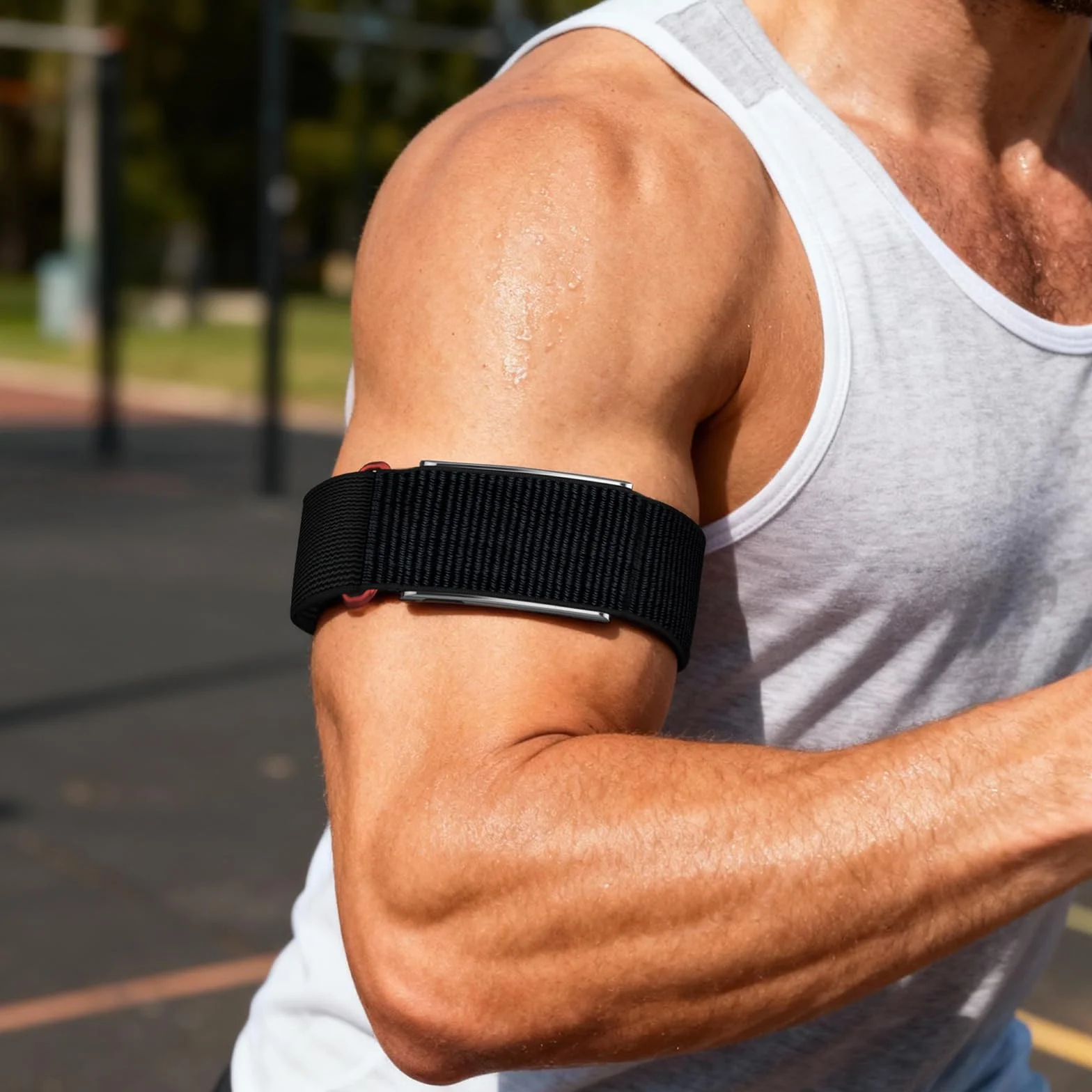 SimpleThings Elastyczna taśma bicepsowa kompatybilna z Whoop 5.0/MG, One, Peak & Life (kompatybilna z ECG), oddychający nylon, sportowa bransoletka zamienna do Whoop 5.0, nie nadaje się do Whoop 4.0