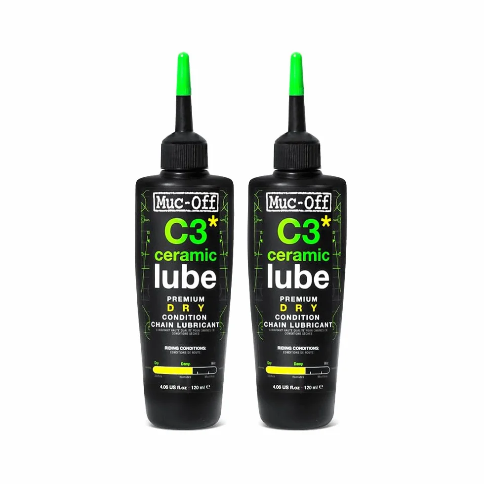 Muc-Off C3 Dry Chain Lube 120ml, 2pk – Ceramiczny Smar do Łańcucha Rowerowego, Olej do Łańcucha Rowerowego, Olej do Smarowania Łańcucha – Wosk i Olej do Łańcucha do Suchych Warunków Pogodowych