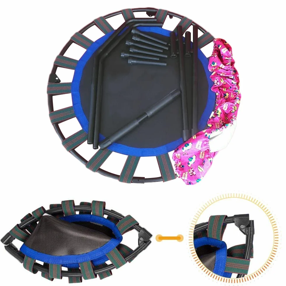 Mini trampolina dla dzieci z regulowanym uchwytem składana różowa