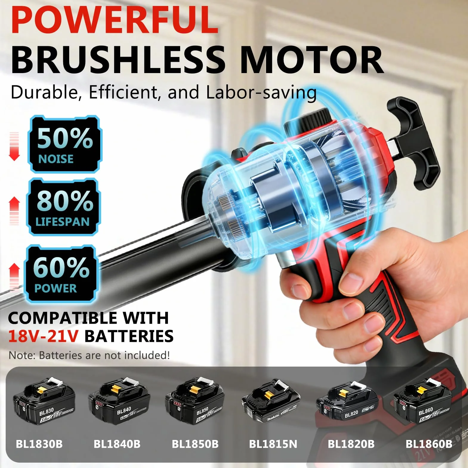 Akumulatorowy pistolet silikonowy kompatybilny z Makita 18-21 V, bezstopniowa regulacja prędkości, LED, 300 ml