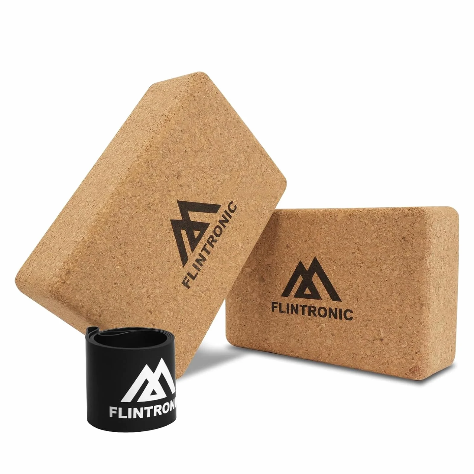 Flintronic Korkowe klocki do jogi 2 szt. z taśmą oporową do pilatesu
