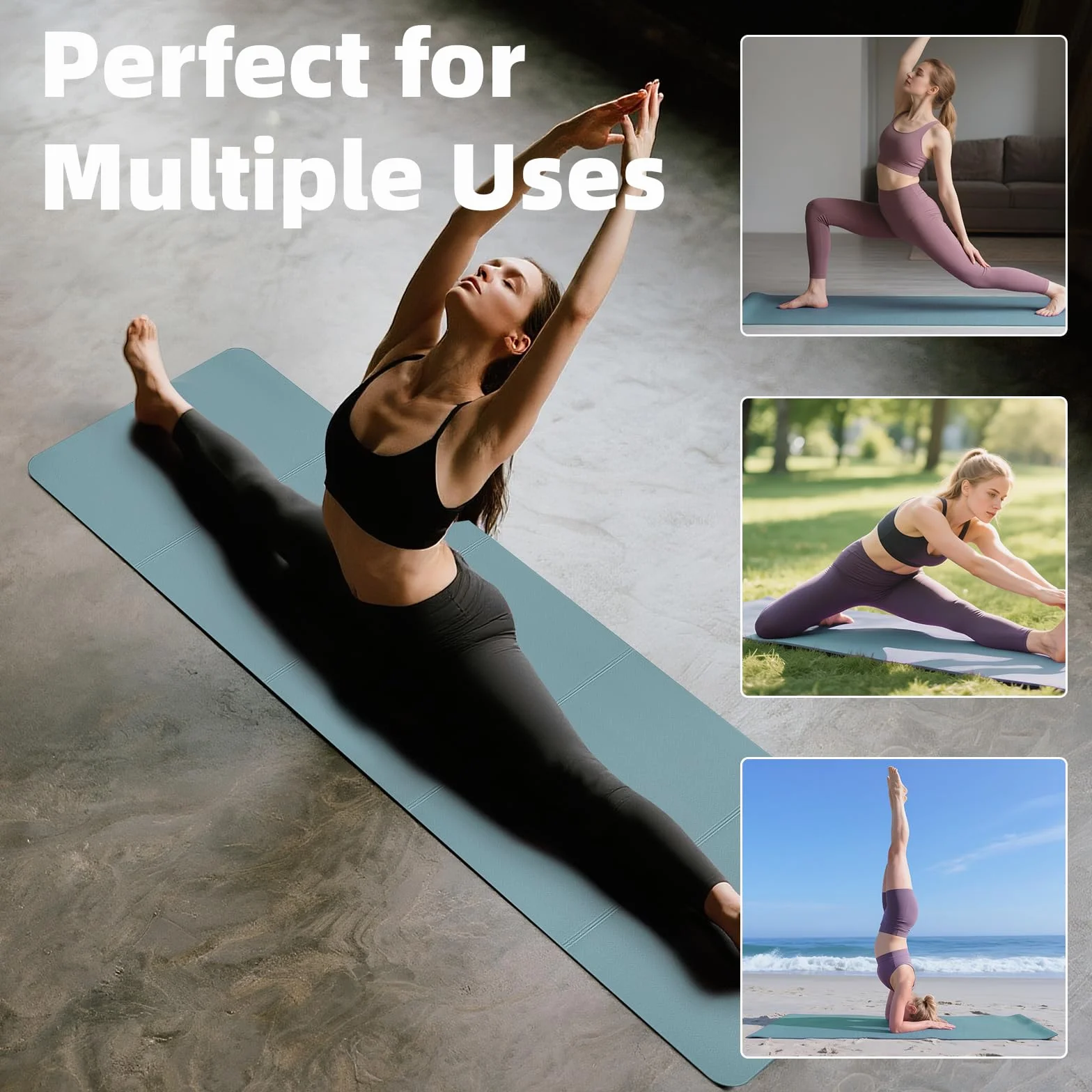 Składana przenośna mata do jogi TPE antypoślizgowa mata fitness do treningu 183×61×0,5 cm, mata podróżna gimnastyczna pilatesu do jogi,gimnastyki,treningu i podróży,dla kobiet i mężczyzn