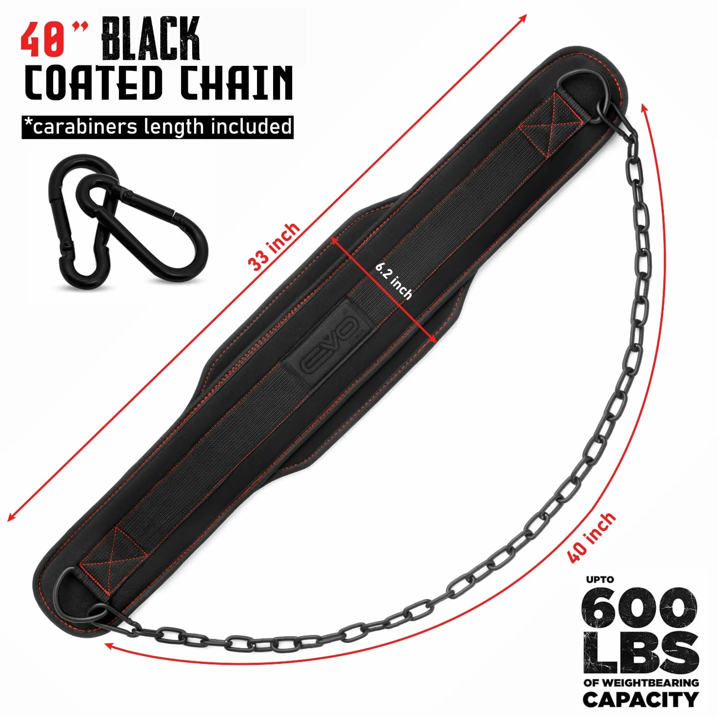 EVO Fitness Dip Belt Heavy Duty 36-calowy regulowany łańcuchowy pas do podnoszenia ciężarów 6,2-calowy pas do podnoszenia ciężarów z podparciem pleców