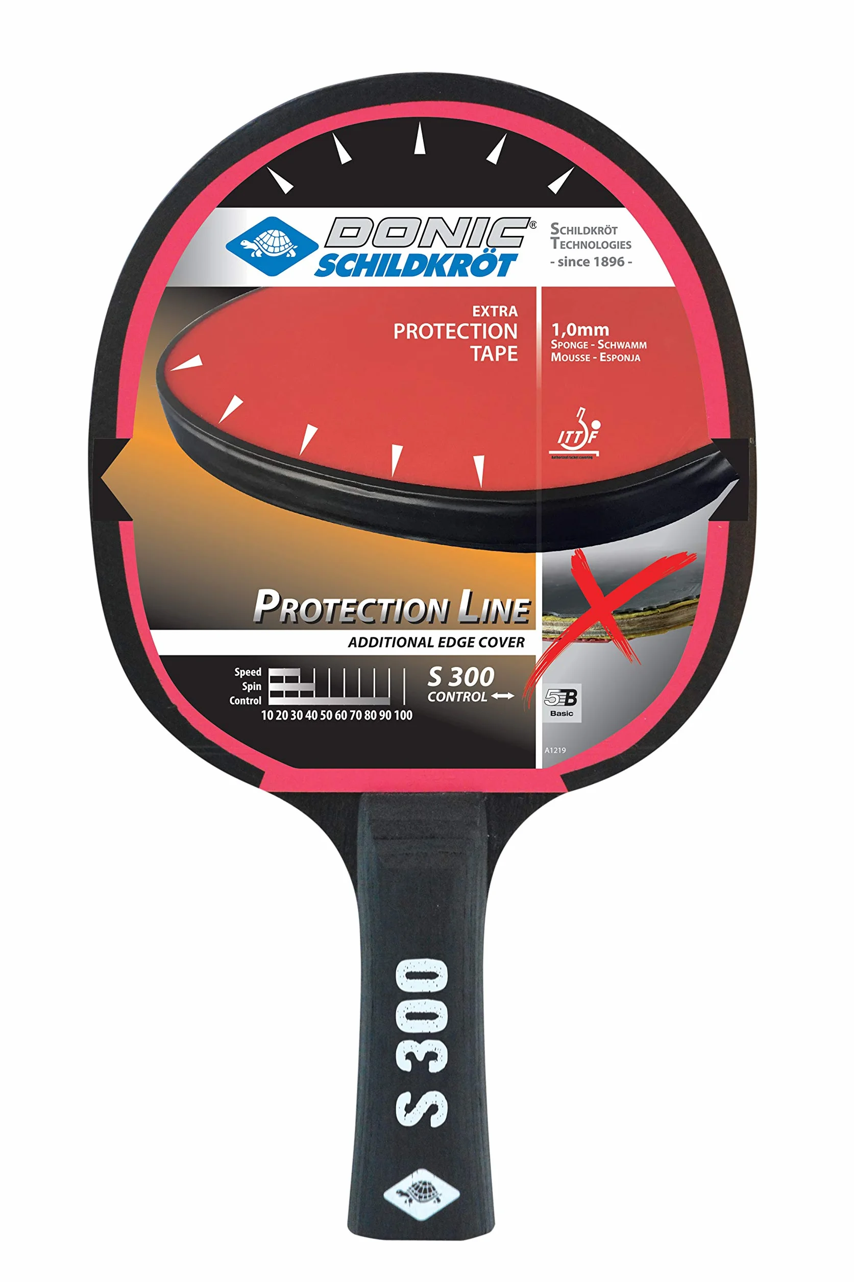 Donic-Schildkröt Protection Line S300 rakieta do tenisa stołowego, gąbka 1,0 mm, ITTF, czarna
