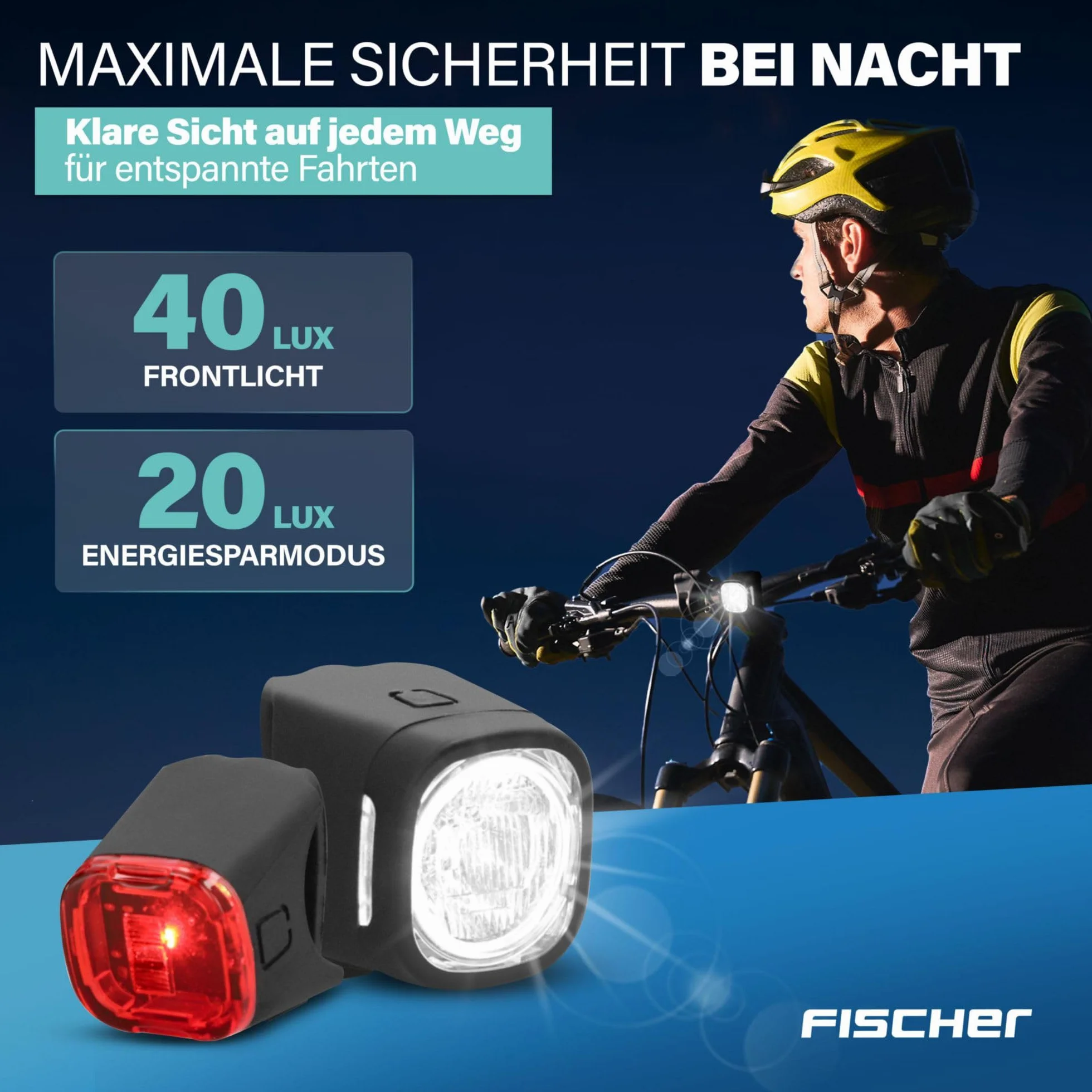 Fischer Zestaw oświetlenia rowerowego Square 40/20 lx IP44