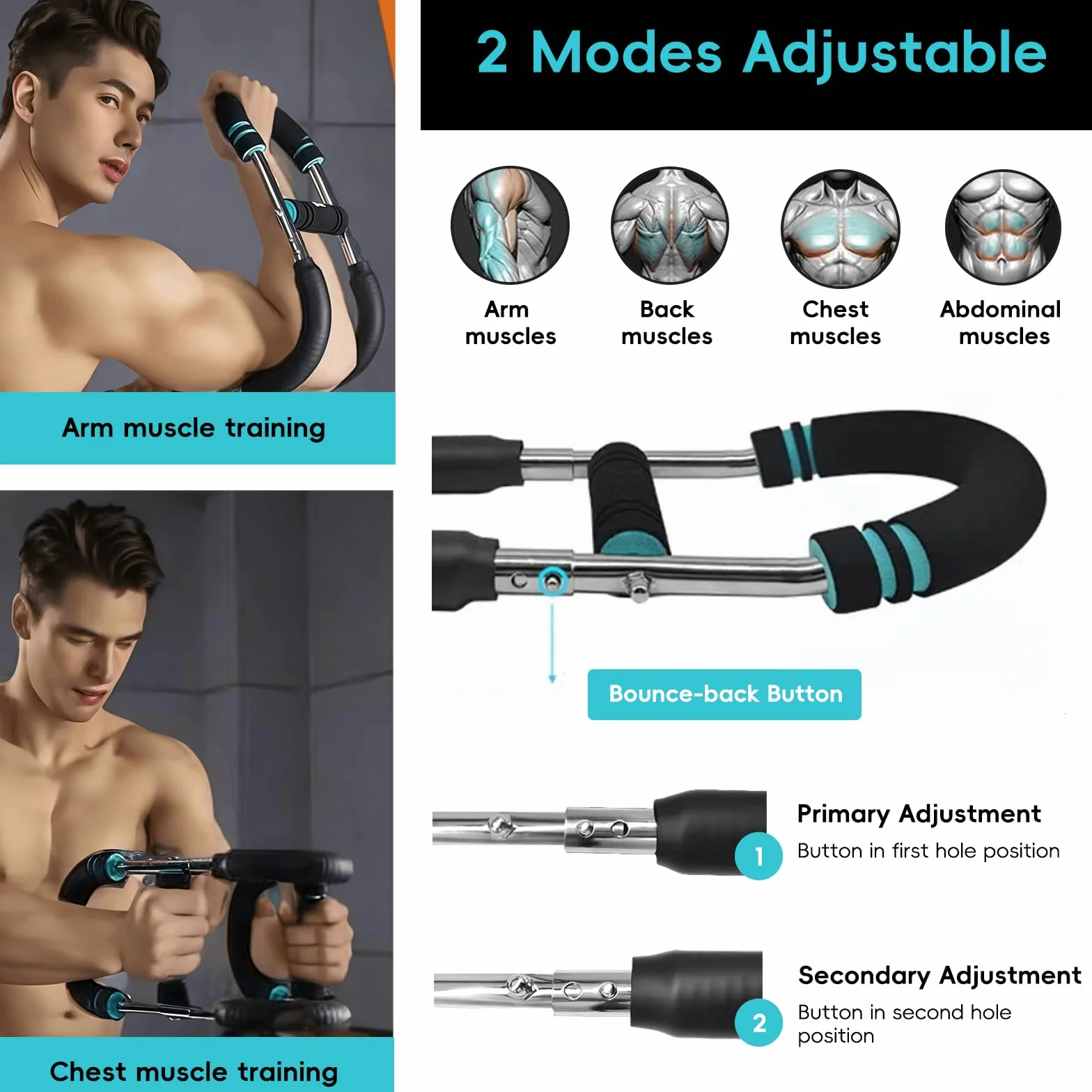 Twister Arm Trainer, regulowany ekspander klatki piersiowej, przenośny Power Twister Bar wzmacniacz siły mięśni, sprzęt fitness do domu dla mężczyzn, początkujących i profesjonalnych sportowców