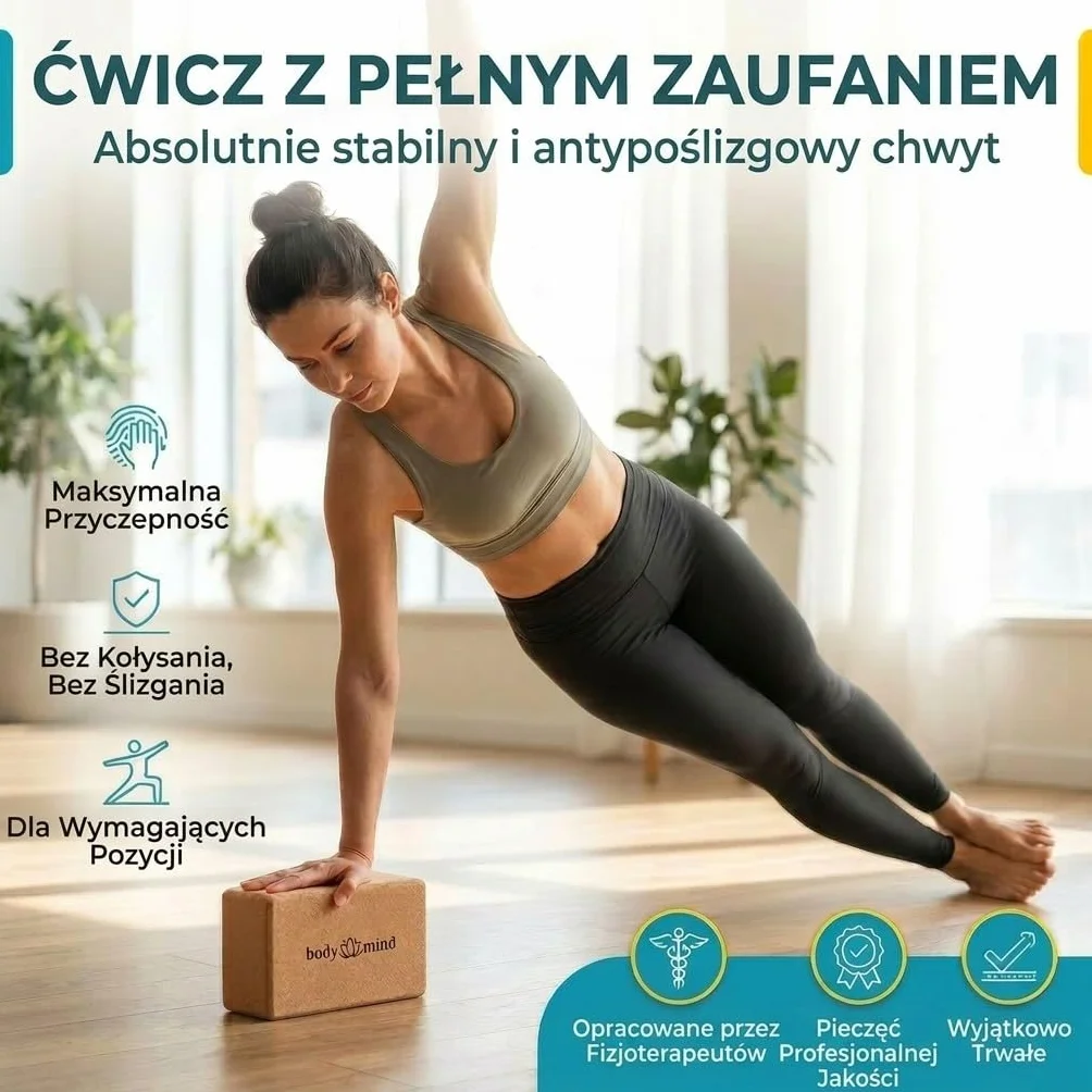 Klocek do jogi wykonany z korka 100% naturalny do jogi, pilatesu, medytacji & fitness - klocek do jogi dla początkujących i profesjonalistów