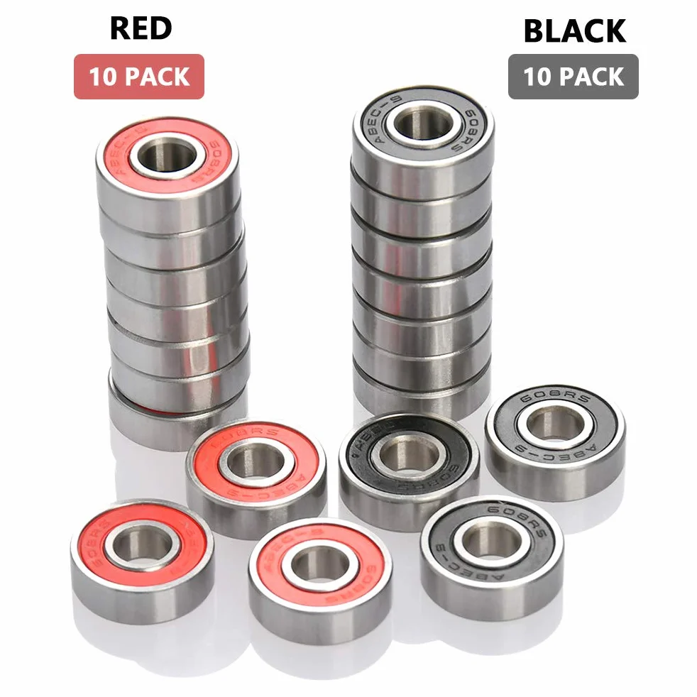 TIMESETL Łożyska kulkowe 608RS ABEC-9, 20 sztuk, odporne na tarcie, metalowe, podwójnie ekranowane, miniaturowe, rowkowane, łożyska kulkowe do deskorolek, skuterów, rolek