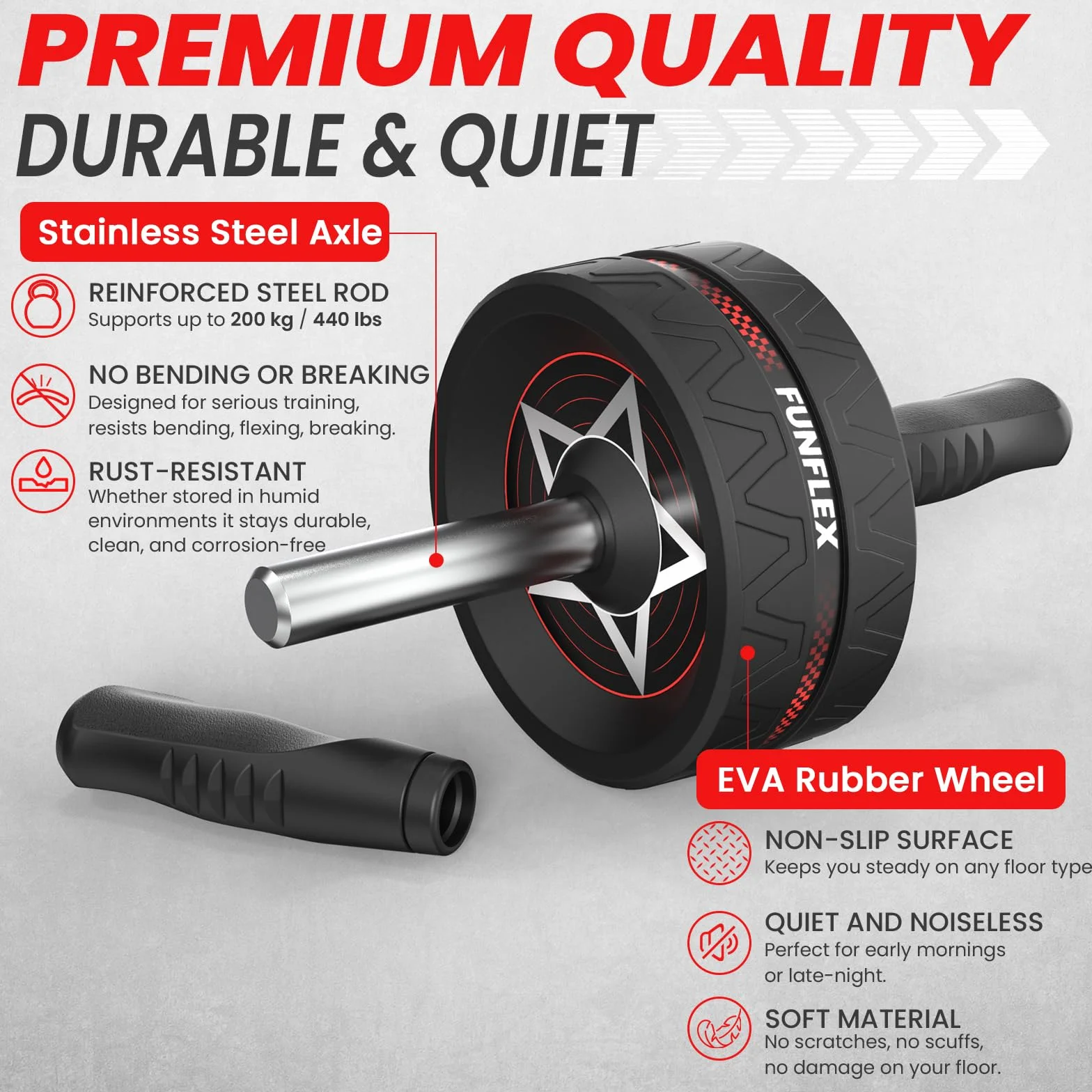 FUNFLEX Wałek Brzuszny do Ćwiczeń Mięśni Core - AB Roller z Antypoślizgowymi Uchwytami, Mata na Kolana, Sprzęt Fitness do Domu