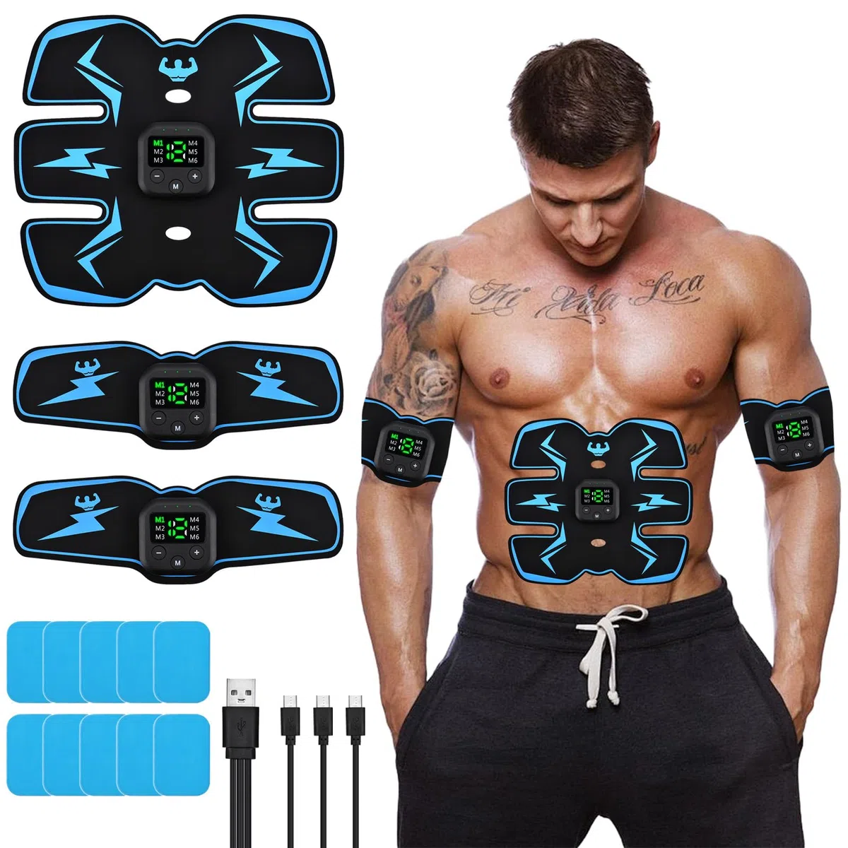 EMS Sprzęt do ćwiczeń mięśni brzucha Trainer, elektryczny elektrostymulator mięśni 6 tryby, 19 Intensity USB akumulator mięśni, trener brzucha Pełne ciało/ramię/Po Trainer