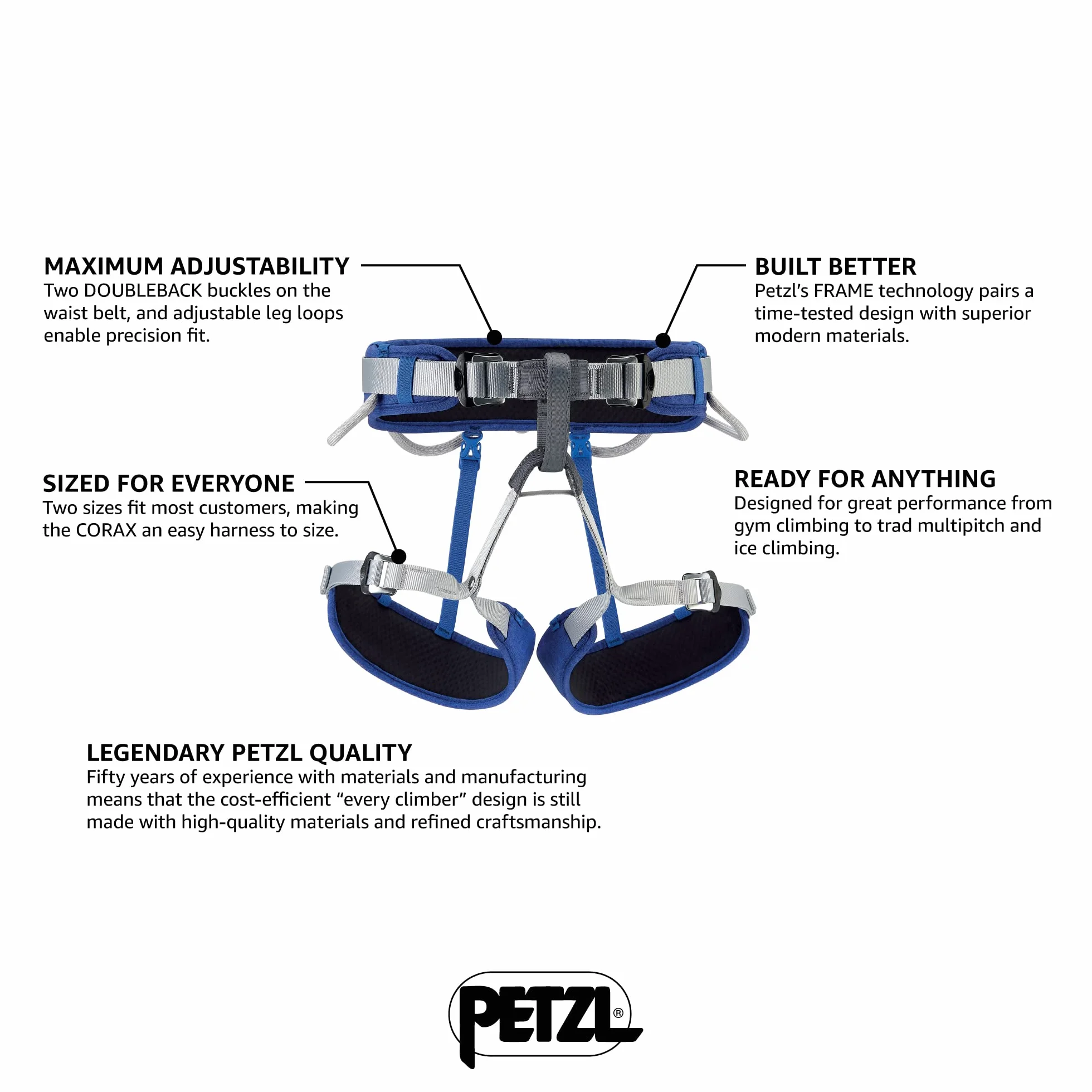 Petzl Corax Pasek wspinaczka niebieski