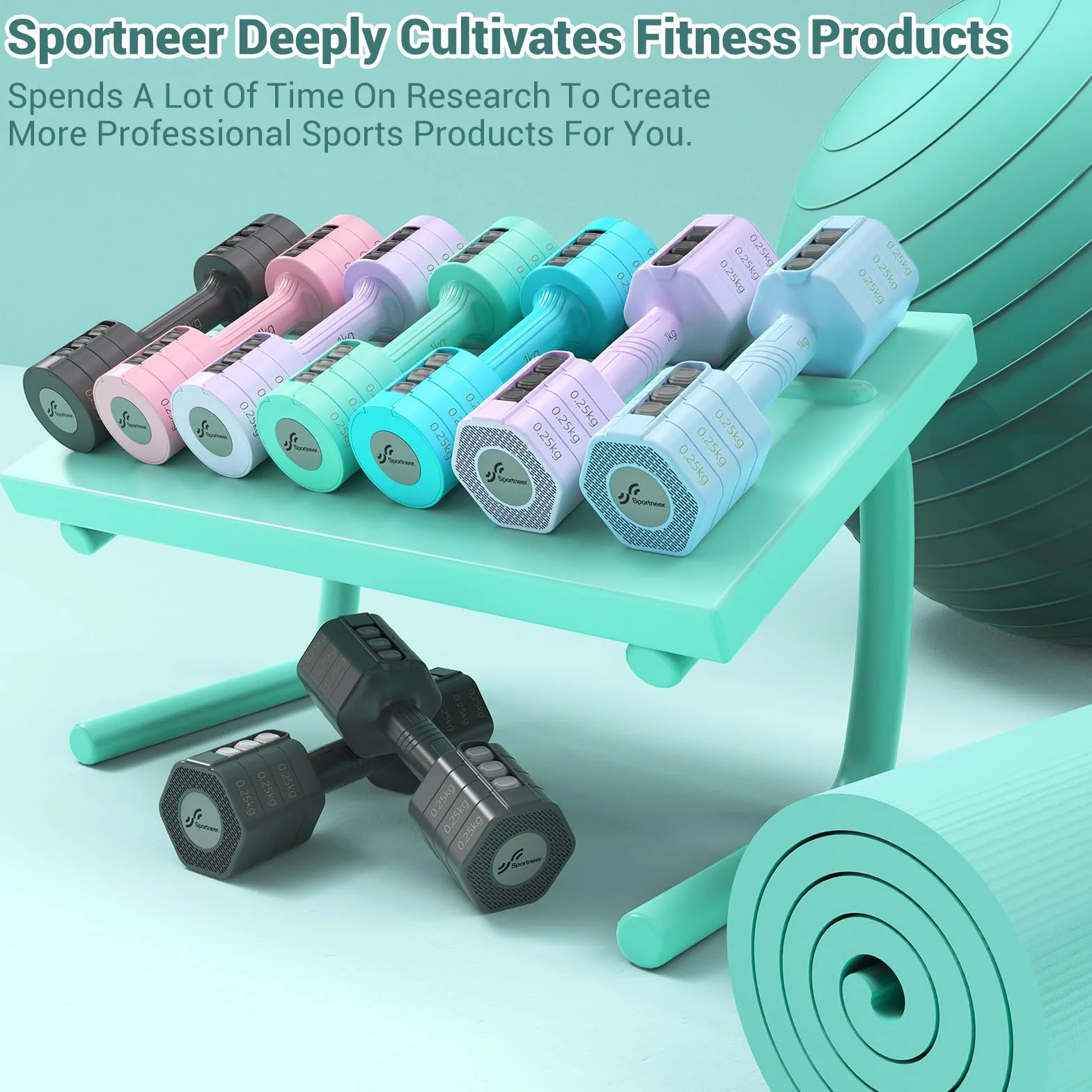Sportneer Zestaw regulowanych hantli 4 w 1 1-2,5 kg sprzęt fitness