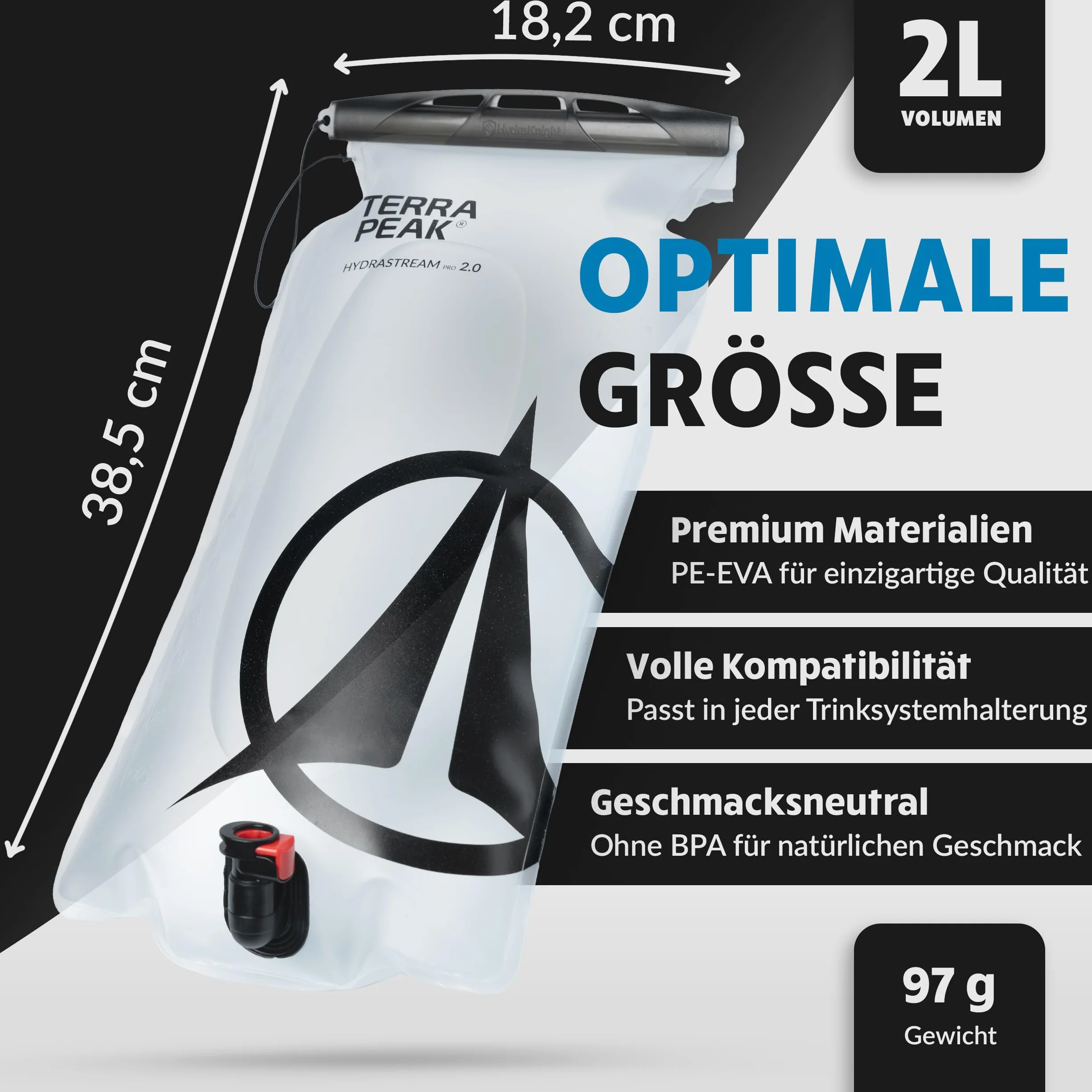 Terra Peak® Bukłak premium 2 l i 3 l z akcesoriami, lekki worek na napoje, system do plecaka, bukłak na wodę, nie zawiera BPA, do wędrówek, uniwersalnie kompatybilny z plecakiem turystycznym
