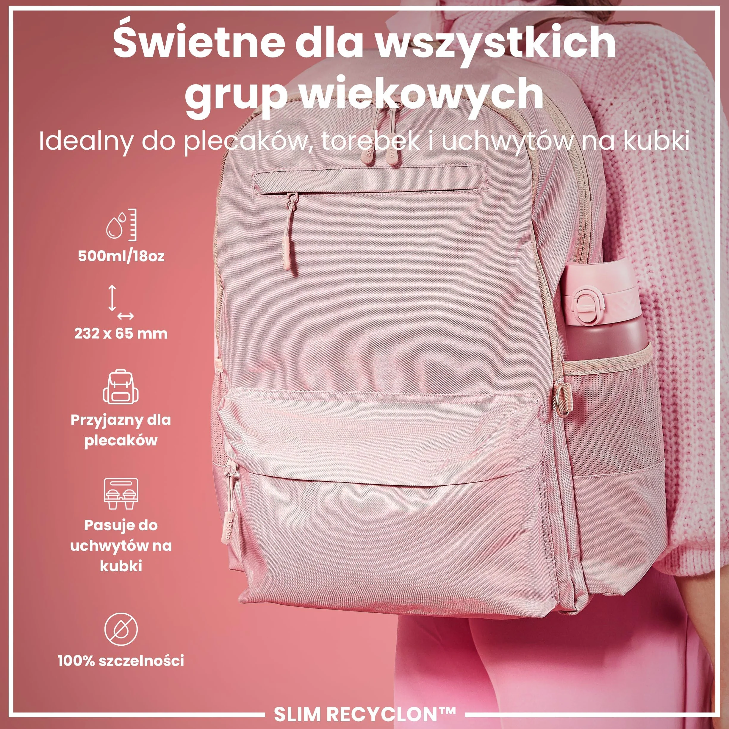 ION8 Butelka na Wodę, 500 ml/18 oz, Szczelna, Łatwe Otwieranie, Bezpieczny Zamek, Można Myć w Zmywarce, Bez BPA, Higieniczne Pokrycie, Uchwyt do Przenoszenia, Łatwa Czyszczenie, Bezwonny, Jasny Róż