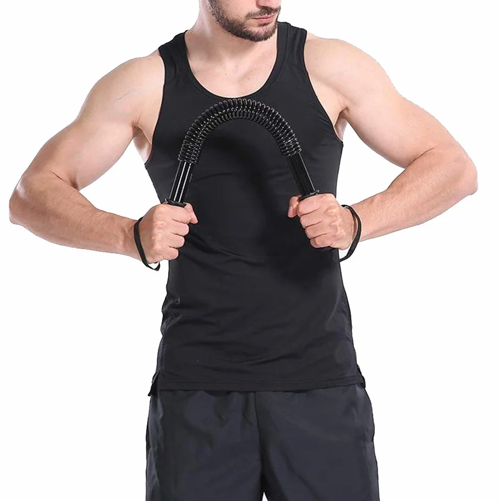 Męski Sprzęt do ćwiczeń Trening Ramion Elastyczny Drążek do ćwiczenia Sprężynowego Ekspandera Klatki Piersiowej Czarny 40KG (20KG),Mieszane artykuły fitness