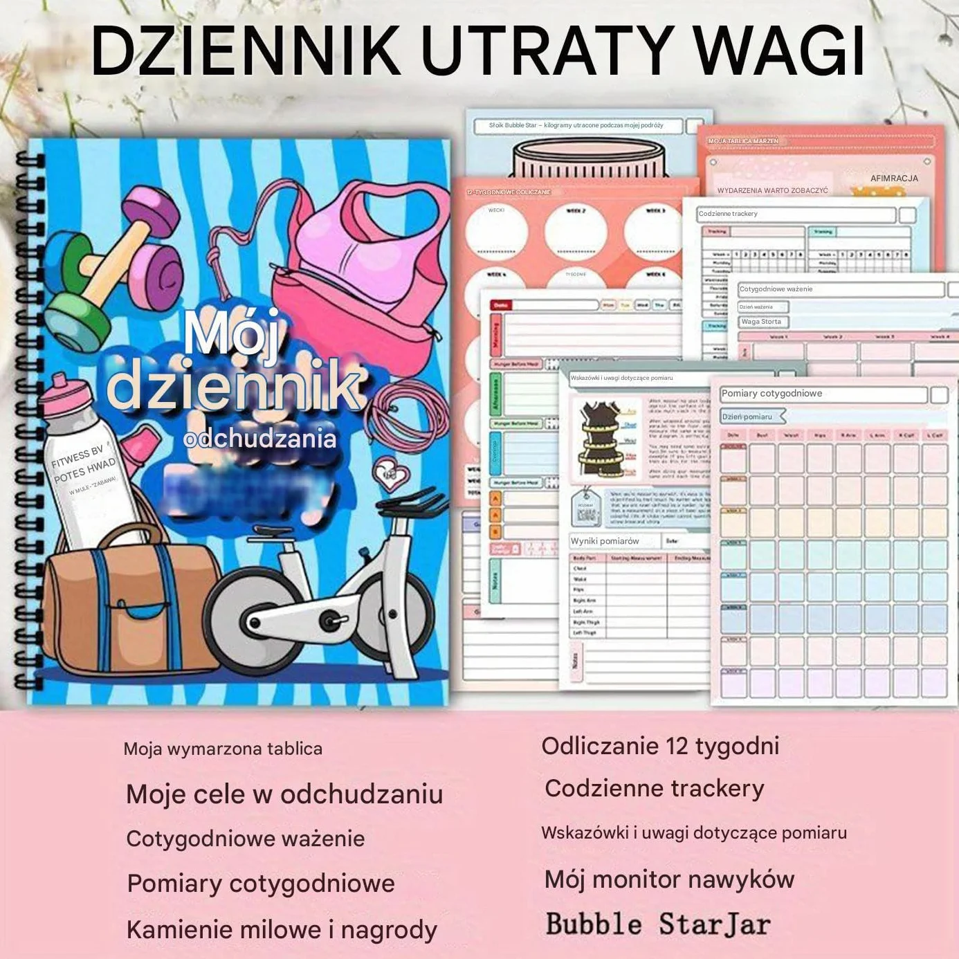 Planer Odchudzania, Notatnik do Celów Fitness, 12-Tygodniowy Planner z Trackerem do Posiłków Diety i Treningu