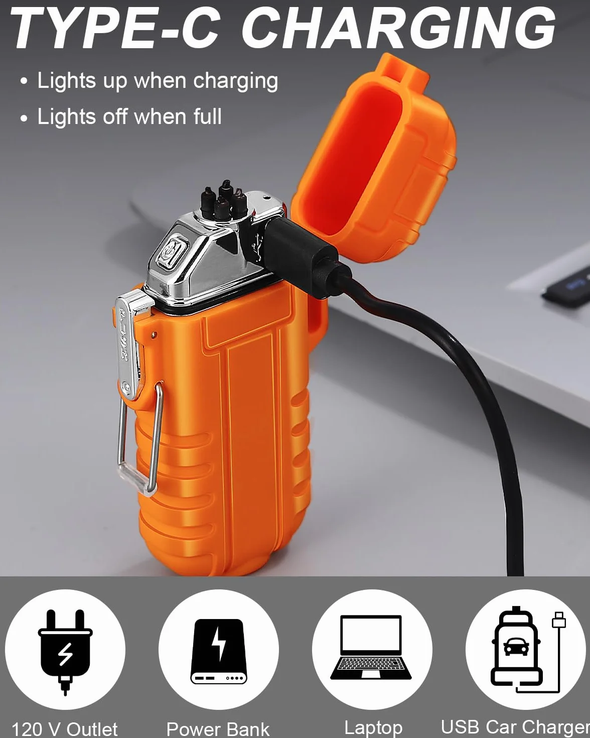 jutyum Elektryczna zapalniczka łukowa, ładowana przez USB C, wodoszczelna, wiatroszczelna, breloczek do kluczy, na kemping