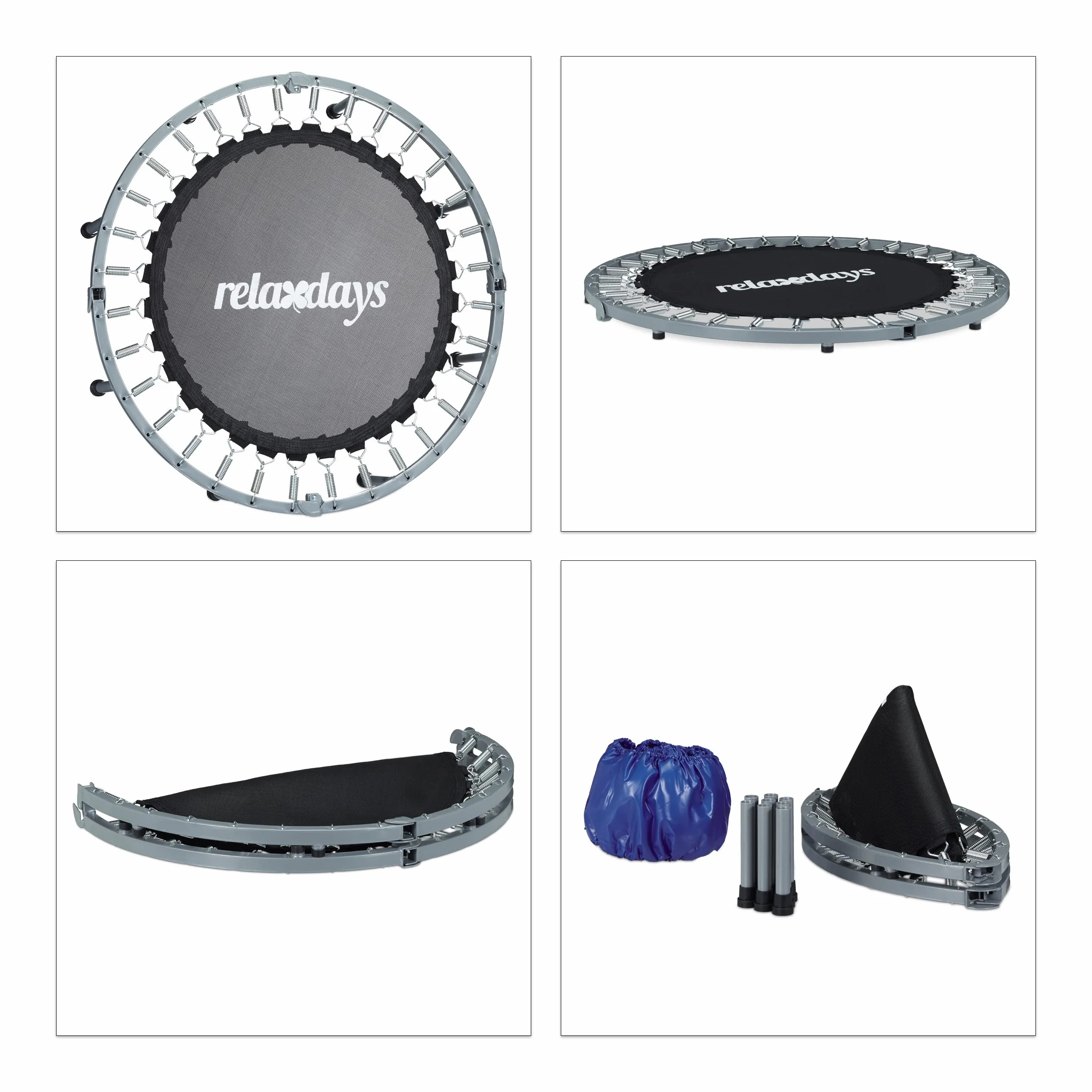 Relaxdays Składana trampolina fitness 22 x 95 x 95 cm 100 kg niebiesko-czarna