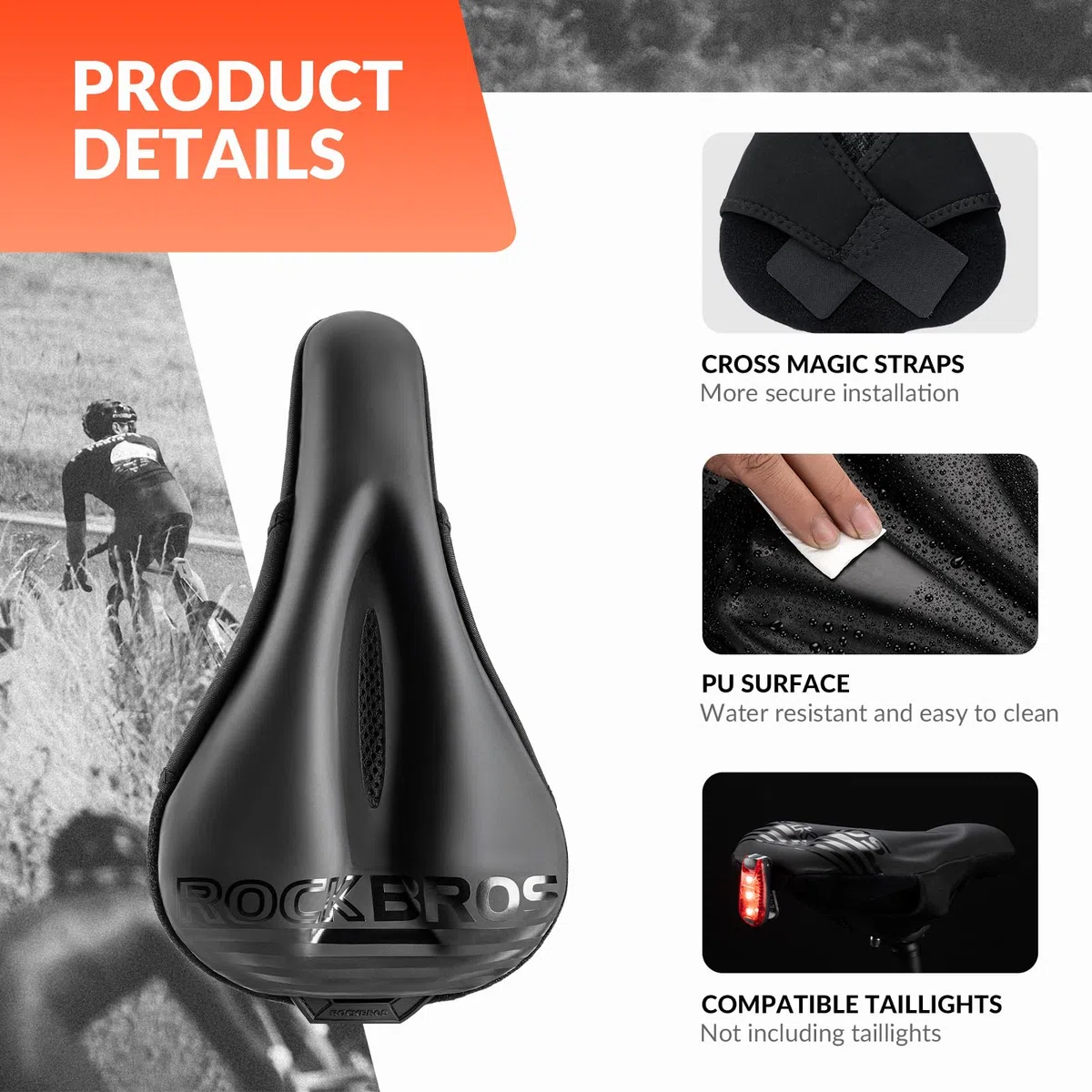 ROCKBROS Pokrowiec na Siodełko Rowerowe Żelowy, Miękki Ochraniacz na Siodełko Rowerowe Ergonomiczna Osłona Siodła do Rowerów MTB, Szosowych, Elektrycznych 28,5 * 17 cm