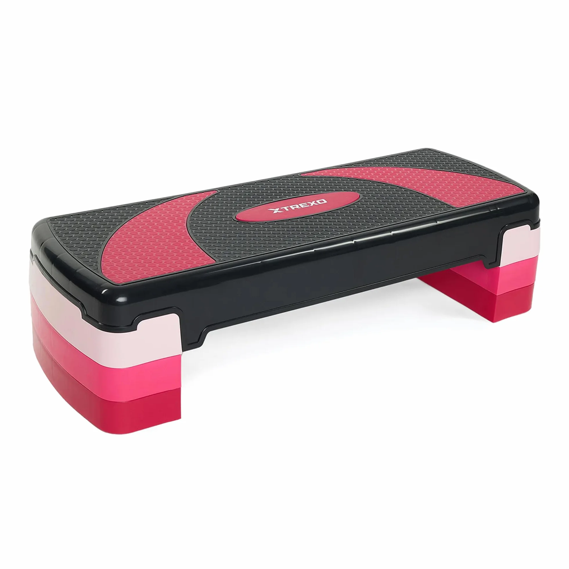 TREXO Aerobik Step 78 x 30 cm do ćwiczeń kardio i treningu fitness regulowana wysokość 10-20 cm wytrzymały polipropylen i TPR wysokiej jakości aerobik niebieski | różowy | szary