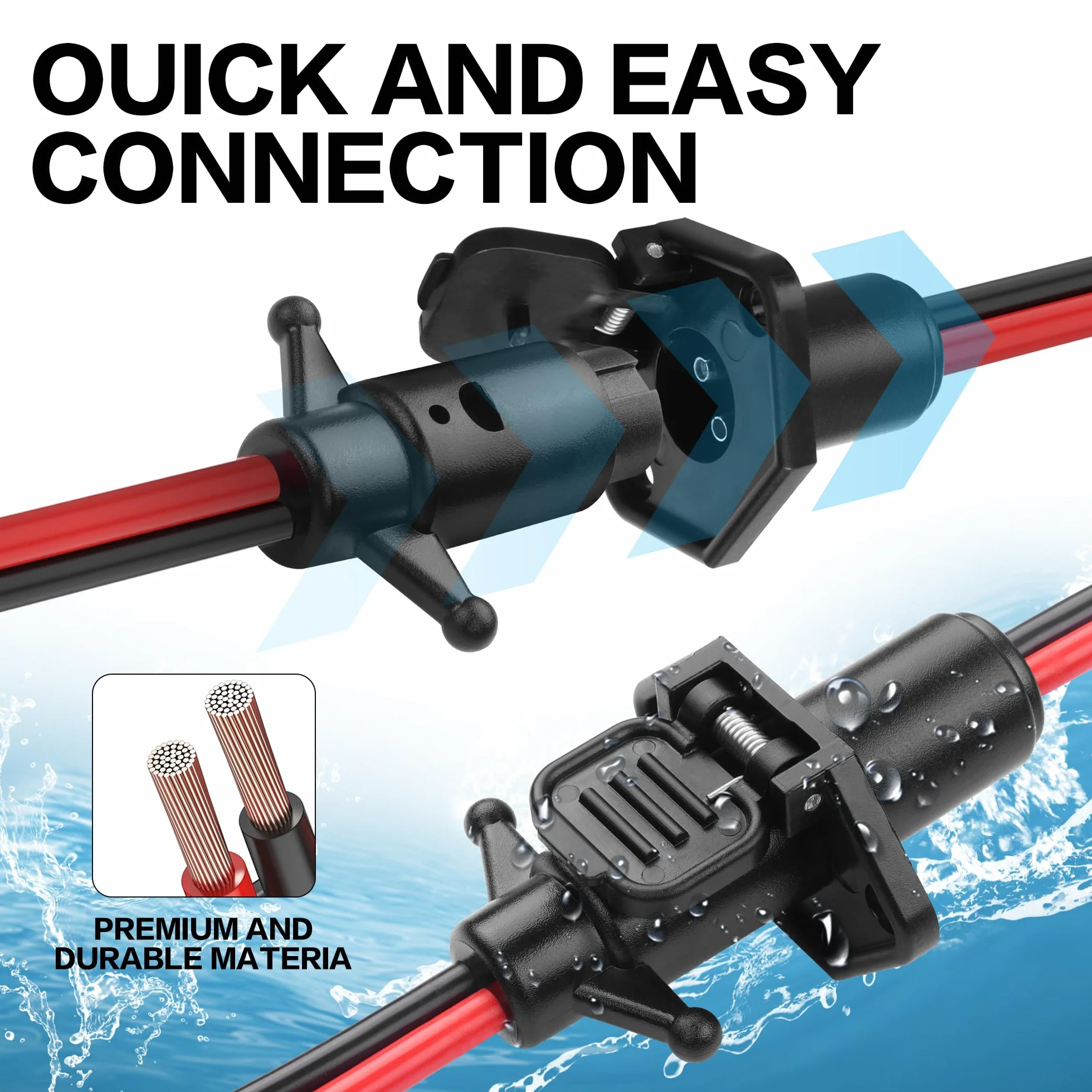 YACSEJAO 8AWG 12 V-24 V Trolling Motor Wtyczka i gniazdo Kit Marine-Grade Power Connector z wężem termokurczliwym do łodzi basowych, kajaków, silników trollingowych