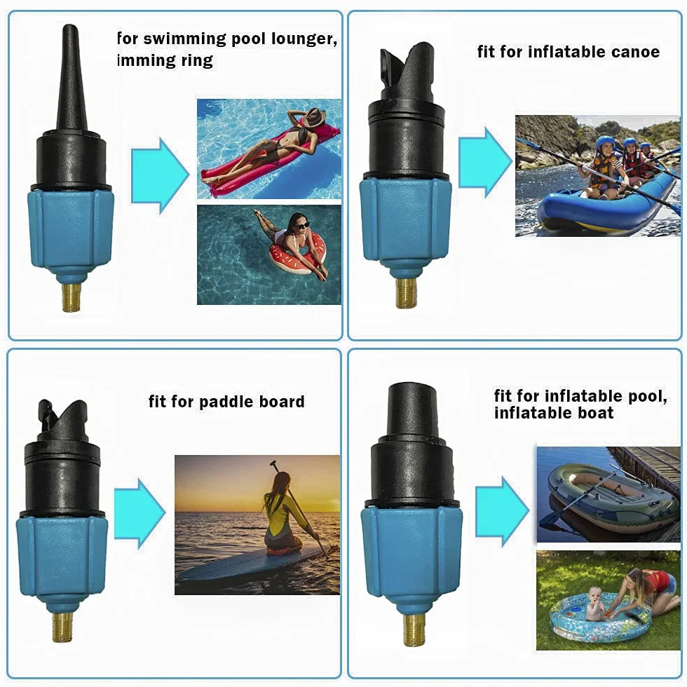 adapter do pompy, nadmuchiwany konwerter zaworów powietrza z 4 dyszami gazowymi do pontonów/deski SUP, nadmuchiwanego łóżka/pontonu, adapter do wentylu sup do sprężarki