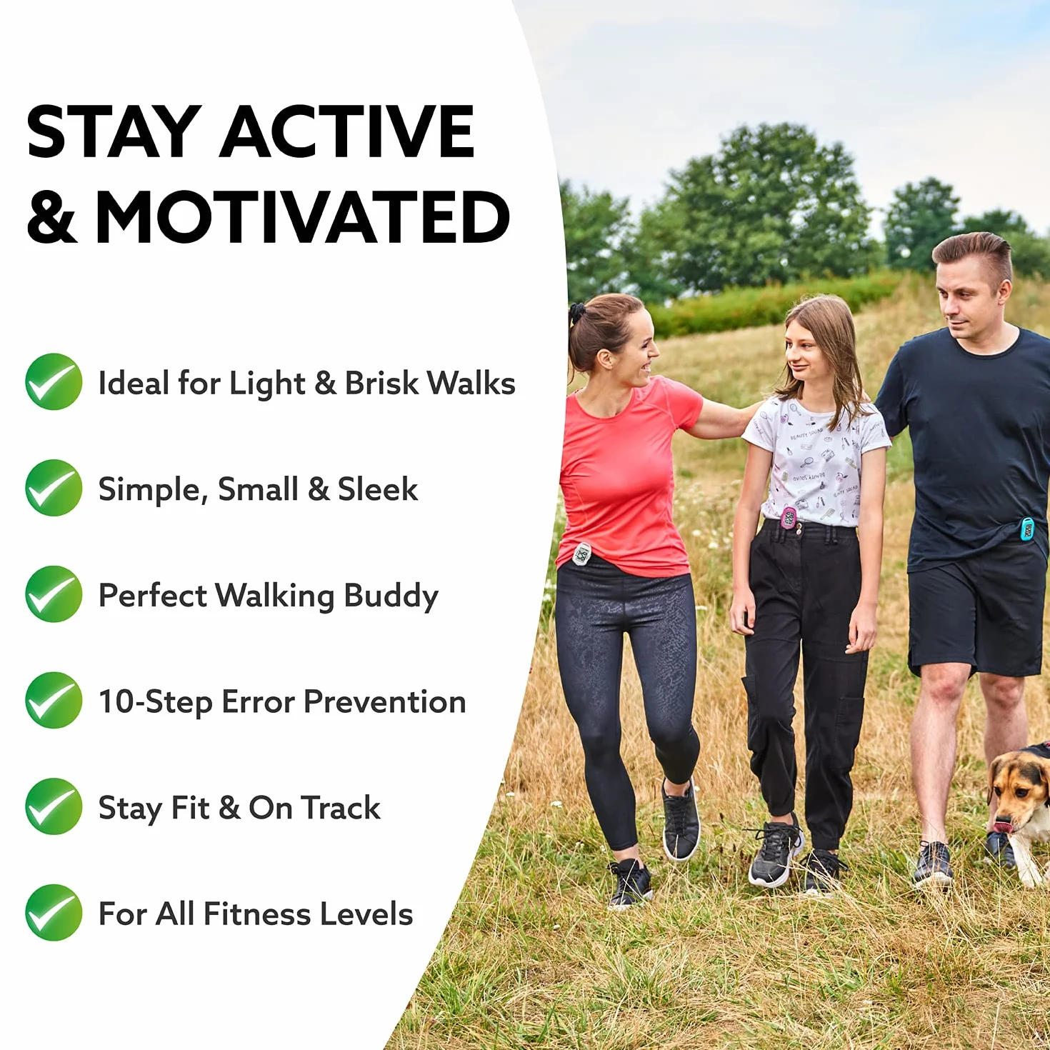 3DActive 3DFitBud Prosty krokomierz 3D klipsem i smycza, licznik kroków, duzy wyswietlacz, latwy uzyciu dzieci, doroslych i seniorów, do sledzenia aktywnosci fizycznej A420S - Czarny