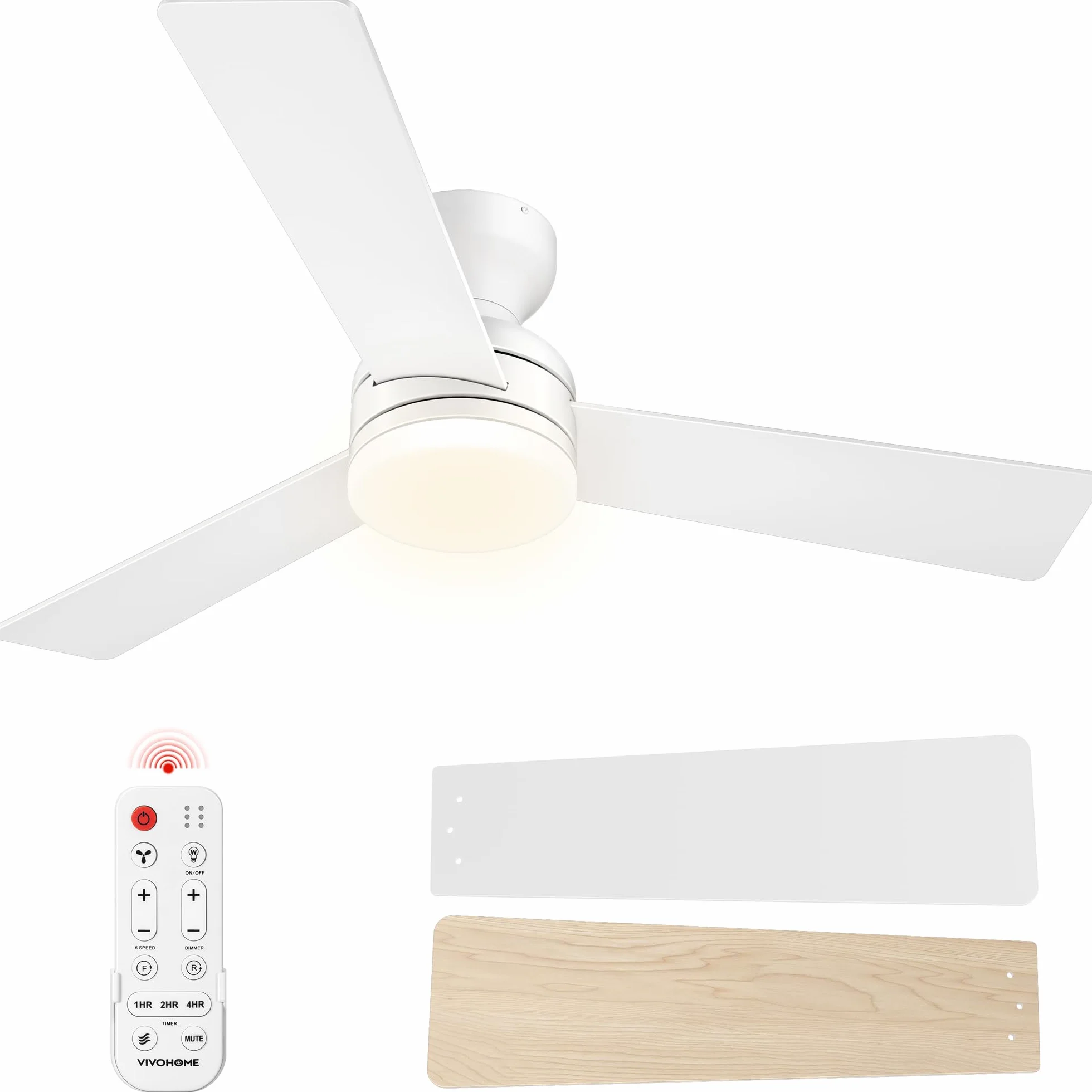 VIVOHOME Wentylator Sufitowy z Oświetleniem 42 cale 107 cm Niskoprofilowy Zdalnym Montażem Podtynkowym 6+1 Prędkości 3CCT Ściemnialny Timer Cichy Odwracalny