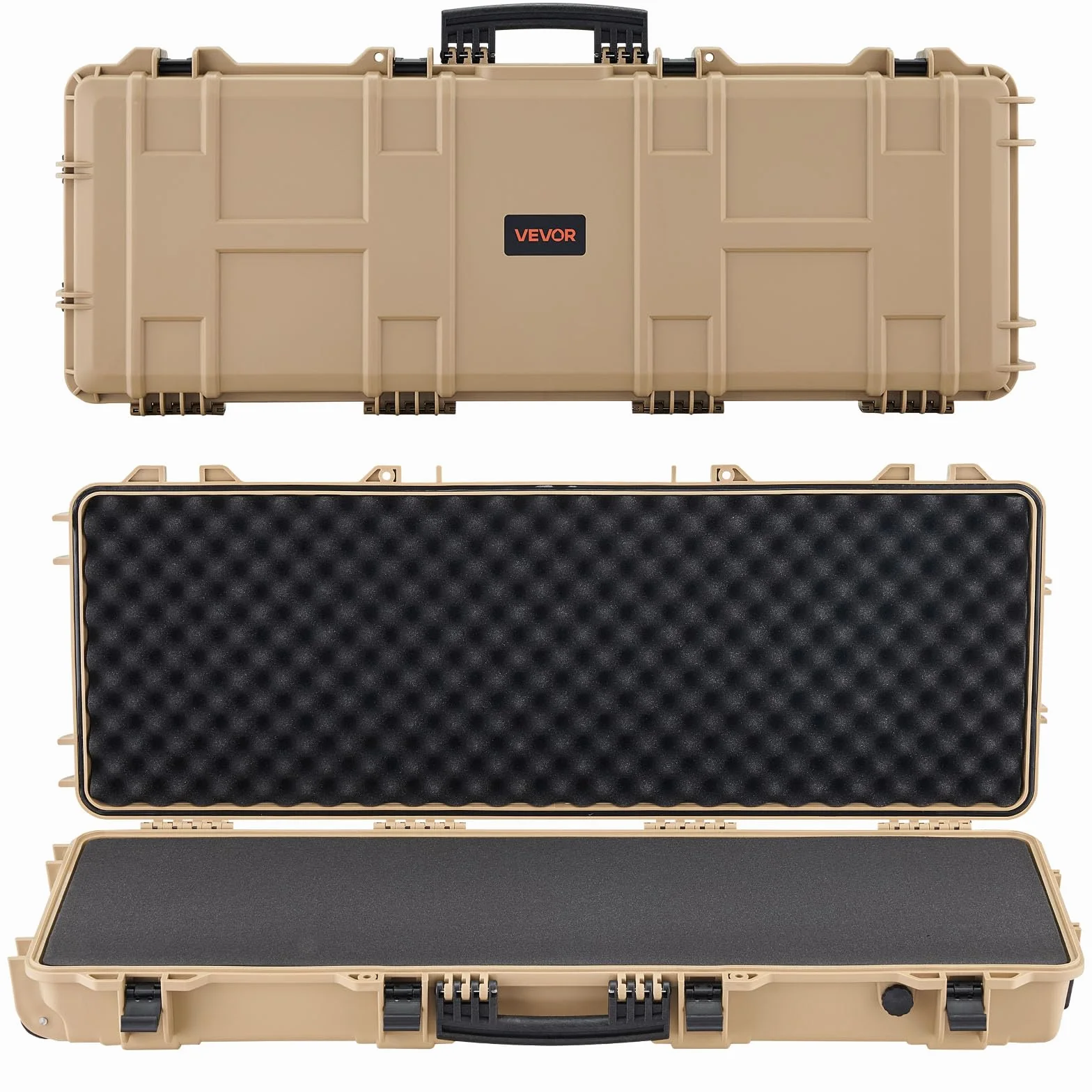 VEVOR Twardy futerał na broń długą, PP, z zamkiem i wstępnie wyciętą pianką, zwijany, wodoszczelny IP67, 1042 x 352 x 91 mm, khaki, do podróży środkami transportu publicznego