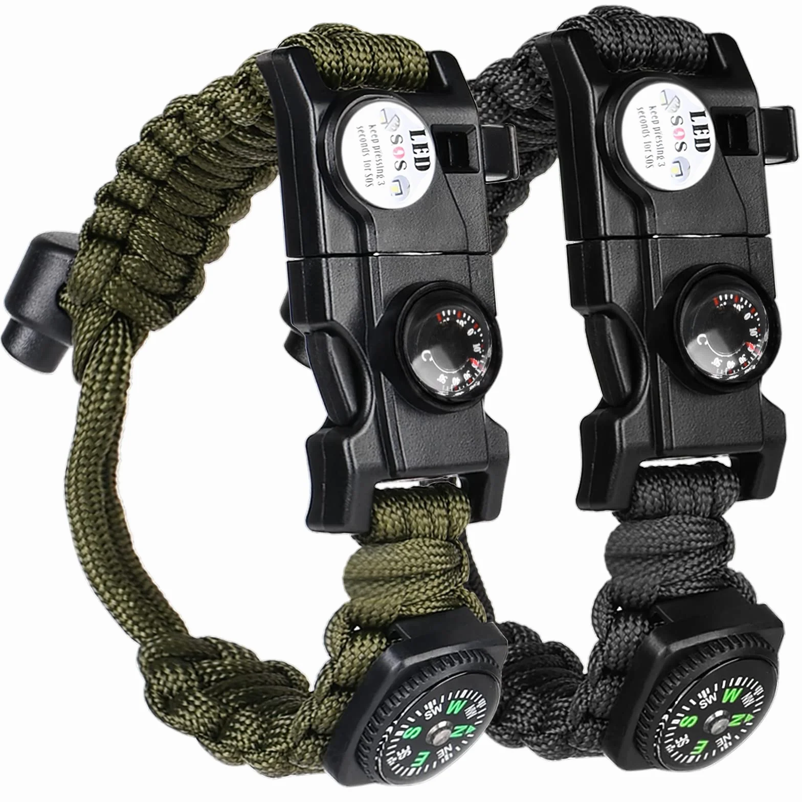 Flintronic Zestaw bransoletek survivalowych Paracord z zapalniczką, kompasem, piłą i piszczałką 100-dB