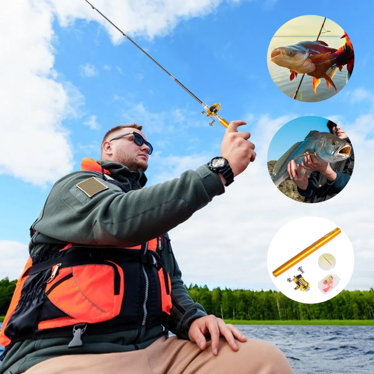 Pocket Rod, długopis wędkarski, długopis wędkarski, długopis i kołowrotek Combo kieszonkowy wędkowanie, długopis wędkarski, mały fishing na urodziny, wakacje, inne specjalne okazje,