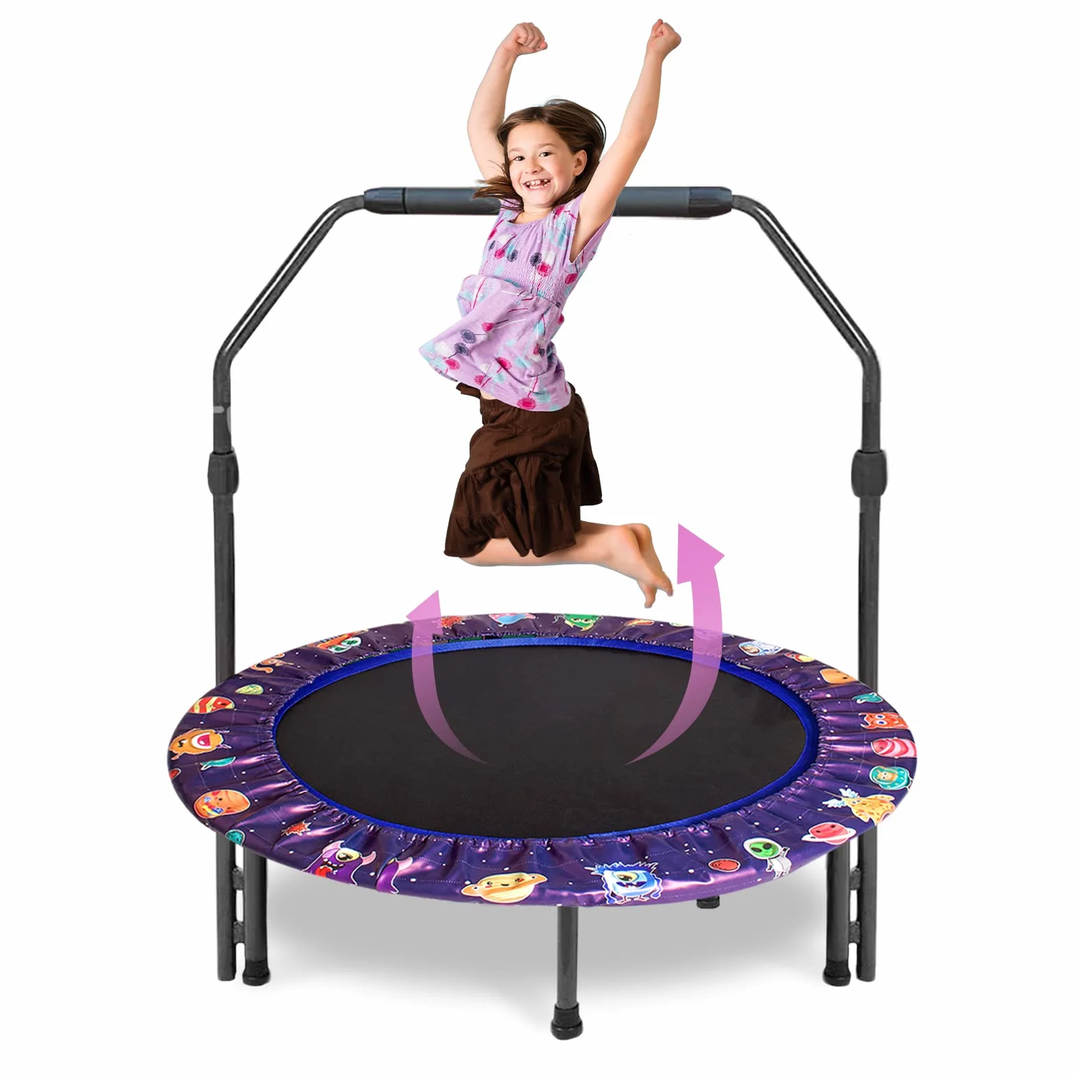 Trampolina dla dzieci, 36 cali, mini trampolina dla dzieci z regulowanym uchwytem, trampolina dla dzieci z wyściełaną osłoną bezpieczeństwa, trampolina do skakania wewnątrz lub na zewnątrz