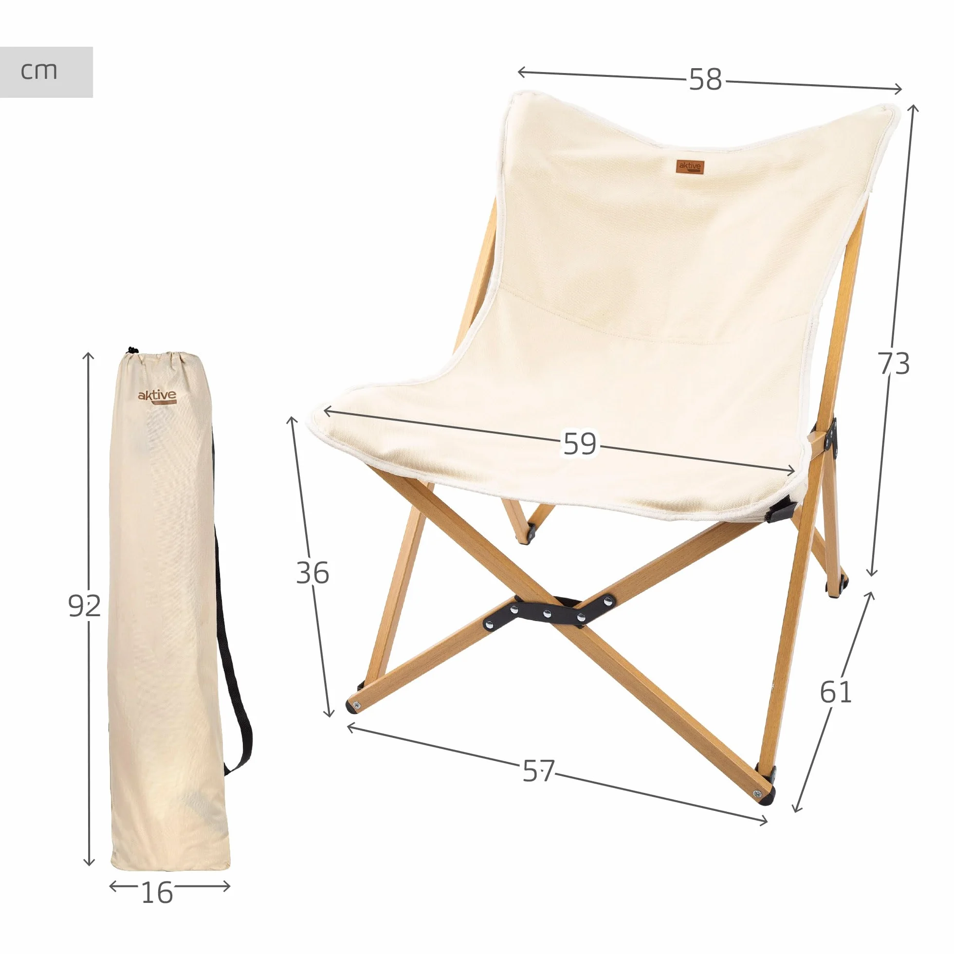 AKTIVE składane krzesło kempingowe Glamping sawanna, bawełna aluminium, 110 kg, 56x70x75 cm