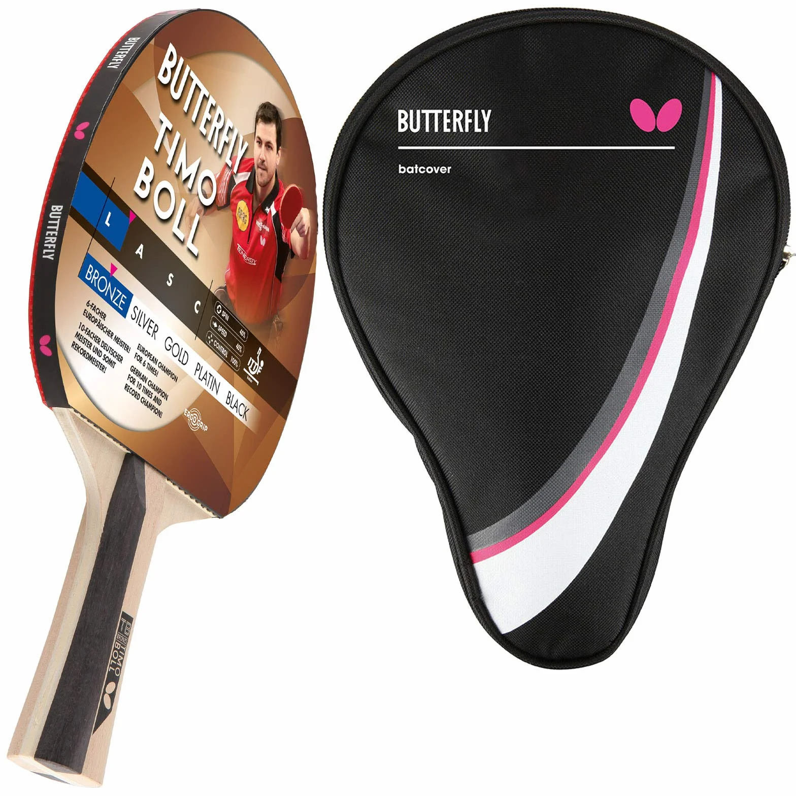 Butterfly® Timo Boll Bronze rakieta do tenisa stołowego, rakieta do tenisa stołowego, rakieta dla ambitnych graczy rekreacyjnych, z certyfikatem ITTF | Wklęsły kształt uchwytu | kolor drewna