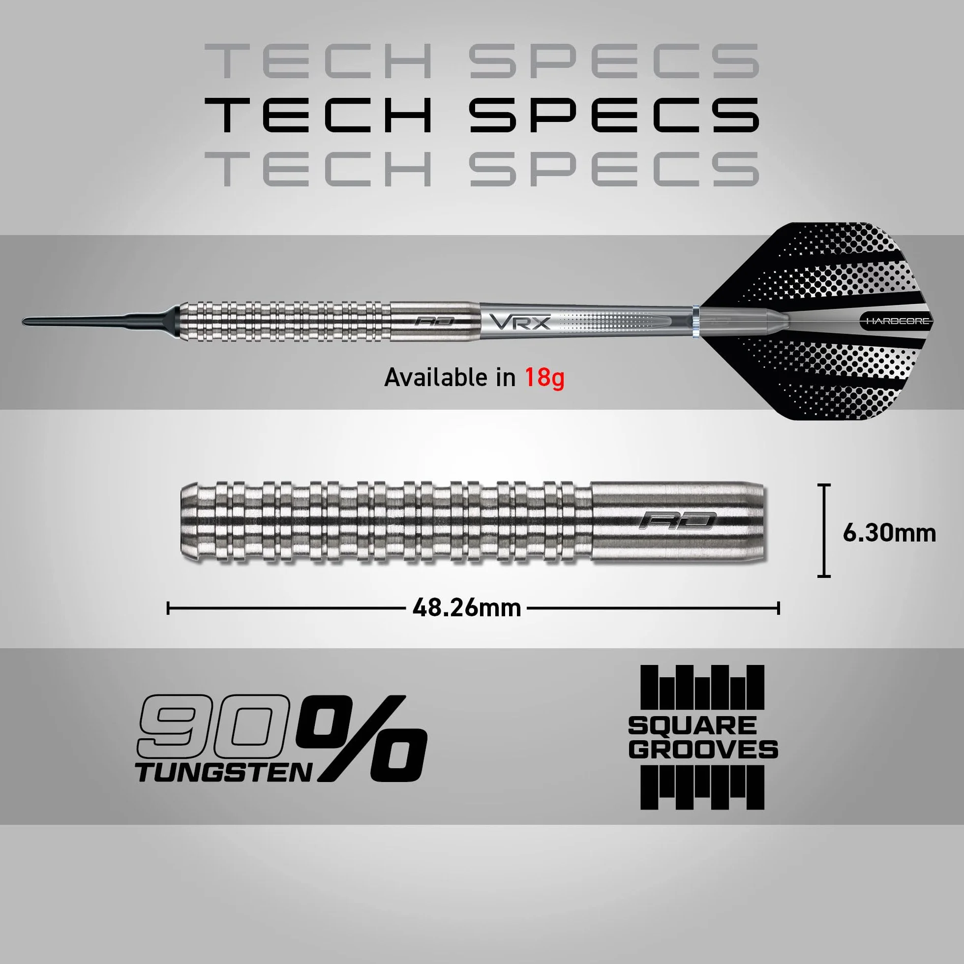 RED DRAGON Rebel 18g Baryłka / 20g Waga Całkowita, Zestaw Rzutek z Miękką końcówką - 85% Wolfram z lotkami i trzonkami