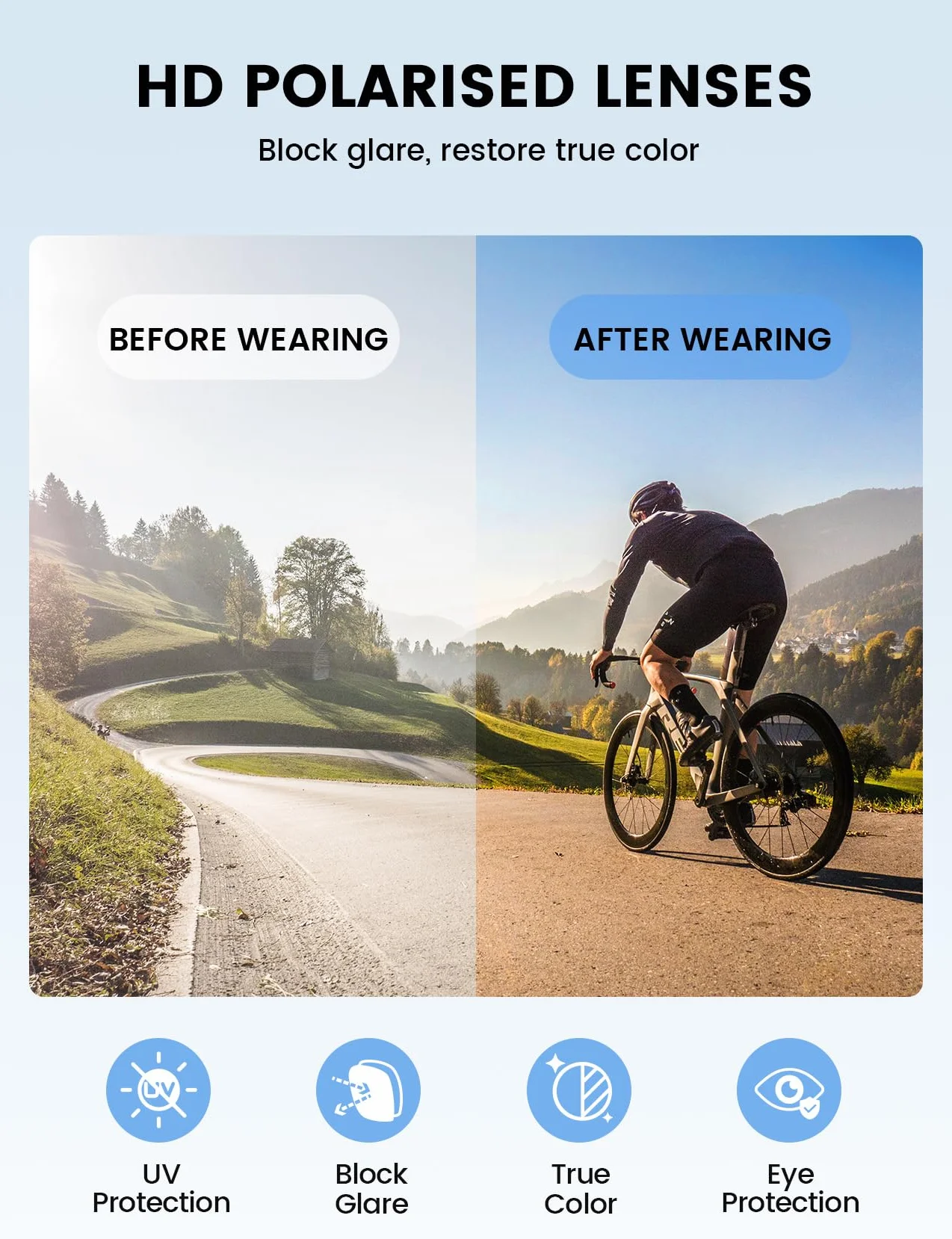 Lamicall sportowe okulary rowerowe dla mężczyzn i kobiet - [Metale pamięci]sportowe z ochroną UV400, ramka TR90 o wadze 29 g i regulowalnymi podnóżkami, idealne dla biegania/jazdy/turystyka/nartywanie