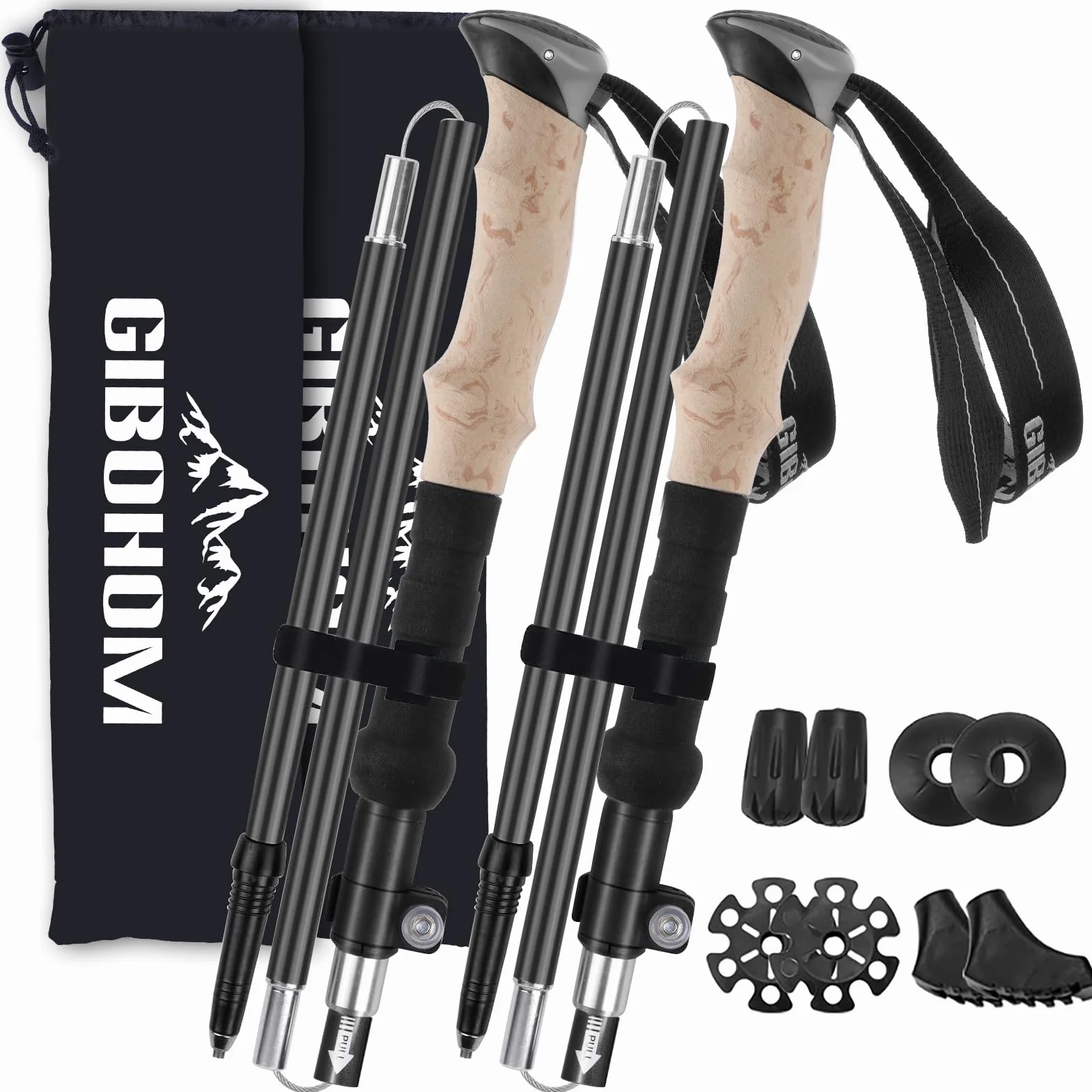 Kije do chodzenia, składane, 105-125 cm, damskie kijki do Nordic Walking, aluminiowe kijki trekkingowe, z 4 parami gumowych zderzaków, do trekkingu i wędrówek