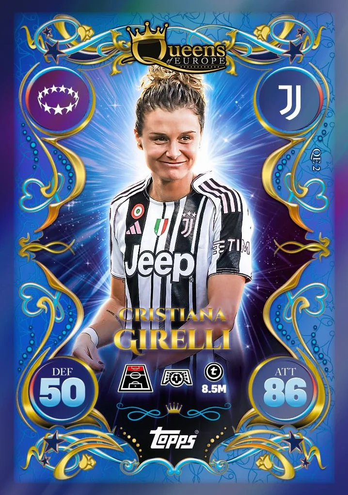 Topps UCC Match Attax 2025/26 - Update Eco Pack #3 - Queens of Europe - zawiera 41 kart, w tym 16 ekskluzywnych kart Queens of Europe plus jedną kartę LE Star Girl.