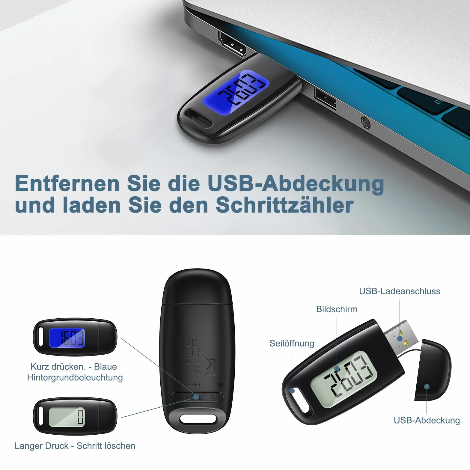 Krokomierz 3D, ładowany przez USB, krokomierz do chodzenia, duży wyświetlacz, prosty krokomierz bez aplikacji, dokładny krokomierz, śledzenie kroków