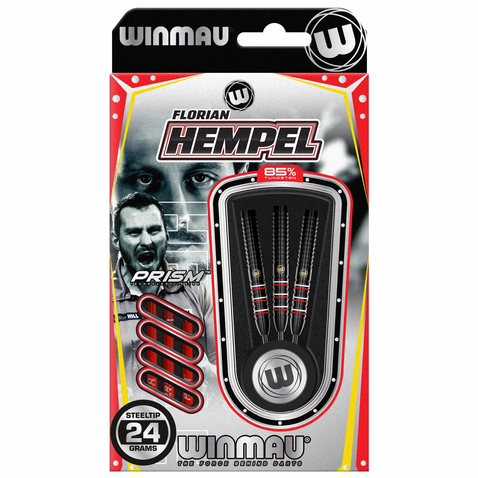 WINMAU Florian Hempel 85% Pro-Series 24 g - 85% wolframu - profesjonalny zestaw rzutek z lotkami do rzutek i trzonkami do rzutek (łodygi)