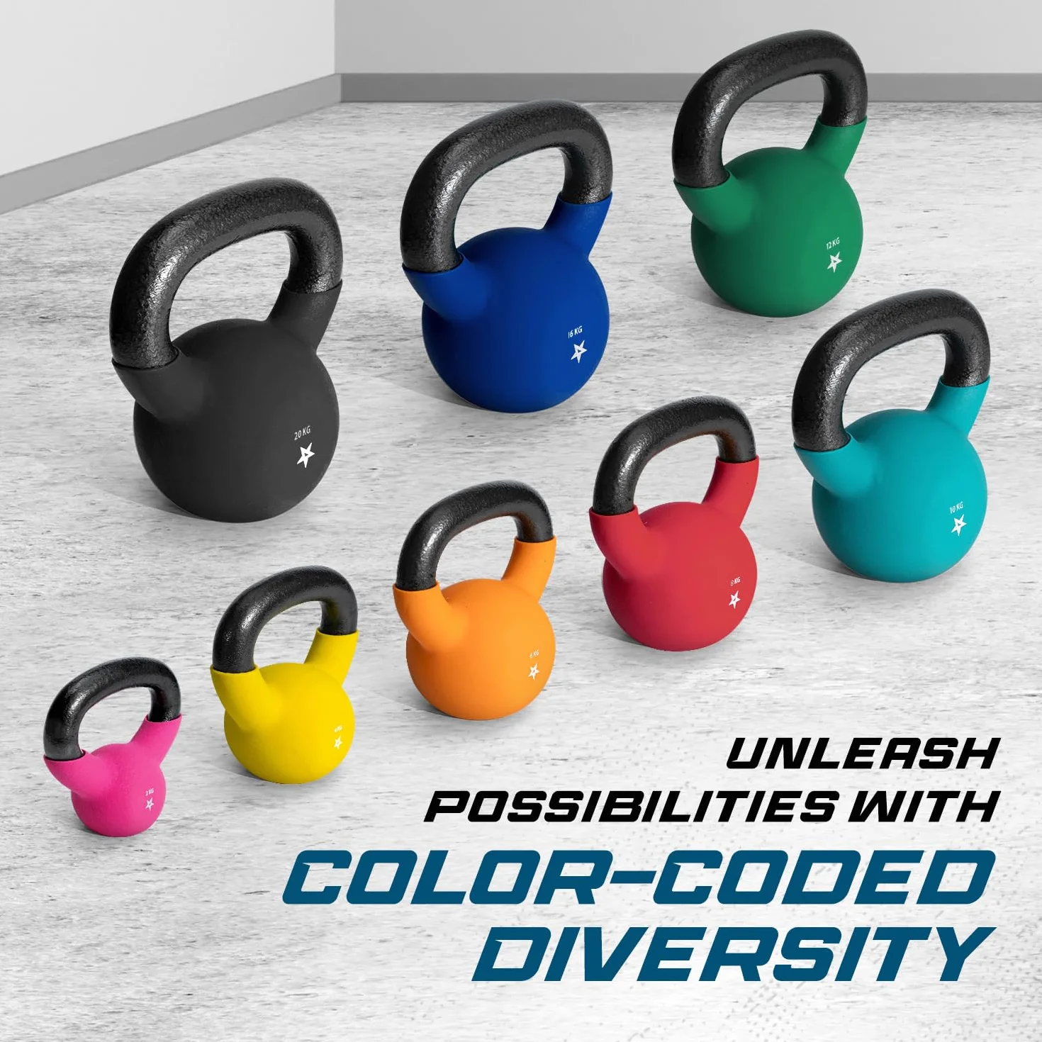 Yes4All JENR Kettlebell ciężarki z powłoką neoprenową, do treningu siłowego, 20 kg, czarne